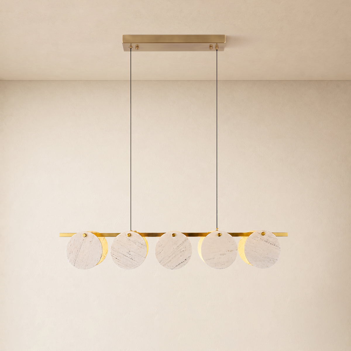 Pietra White Marble Disc Linear Chandelier 47.2"W