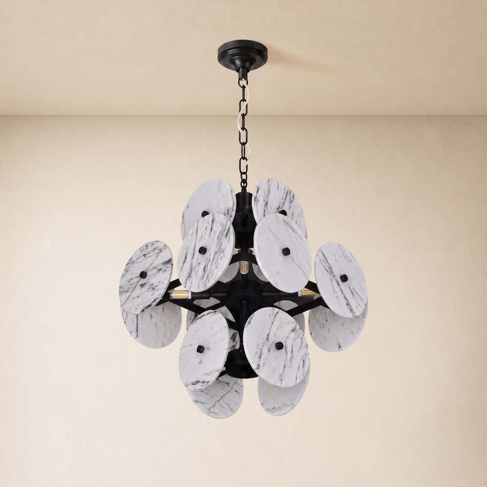 Pietra White Ink Marble Pendant 17.7"D