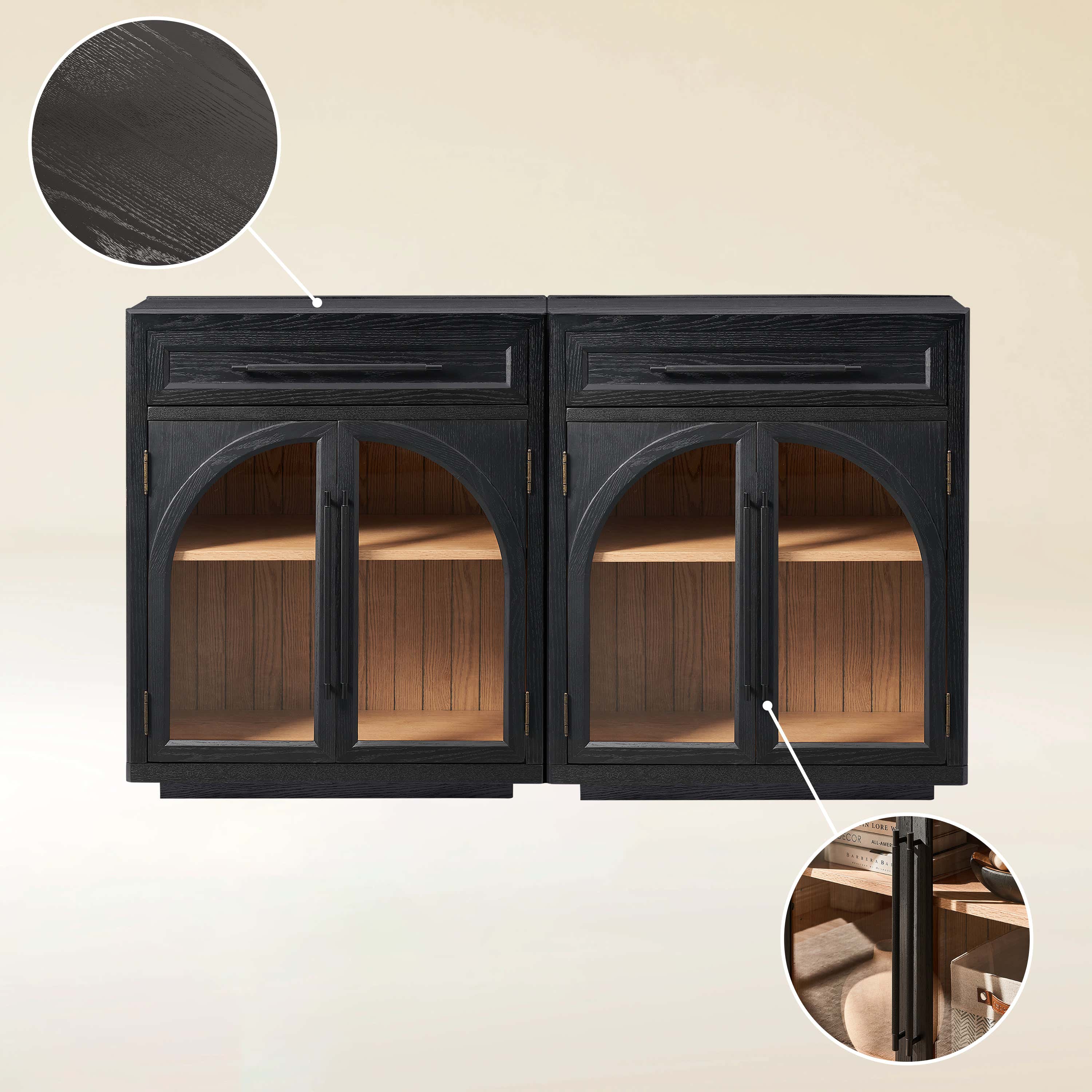 Alvar Arched 61" Oak Sideboard with Drawers(Set of 2)