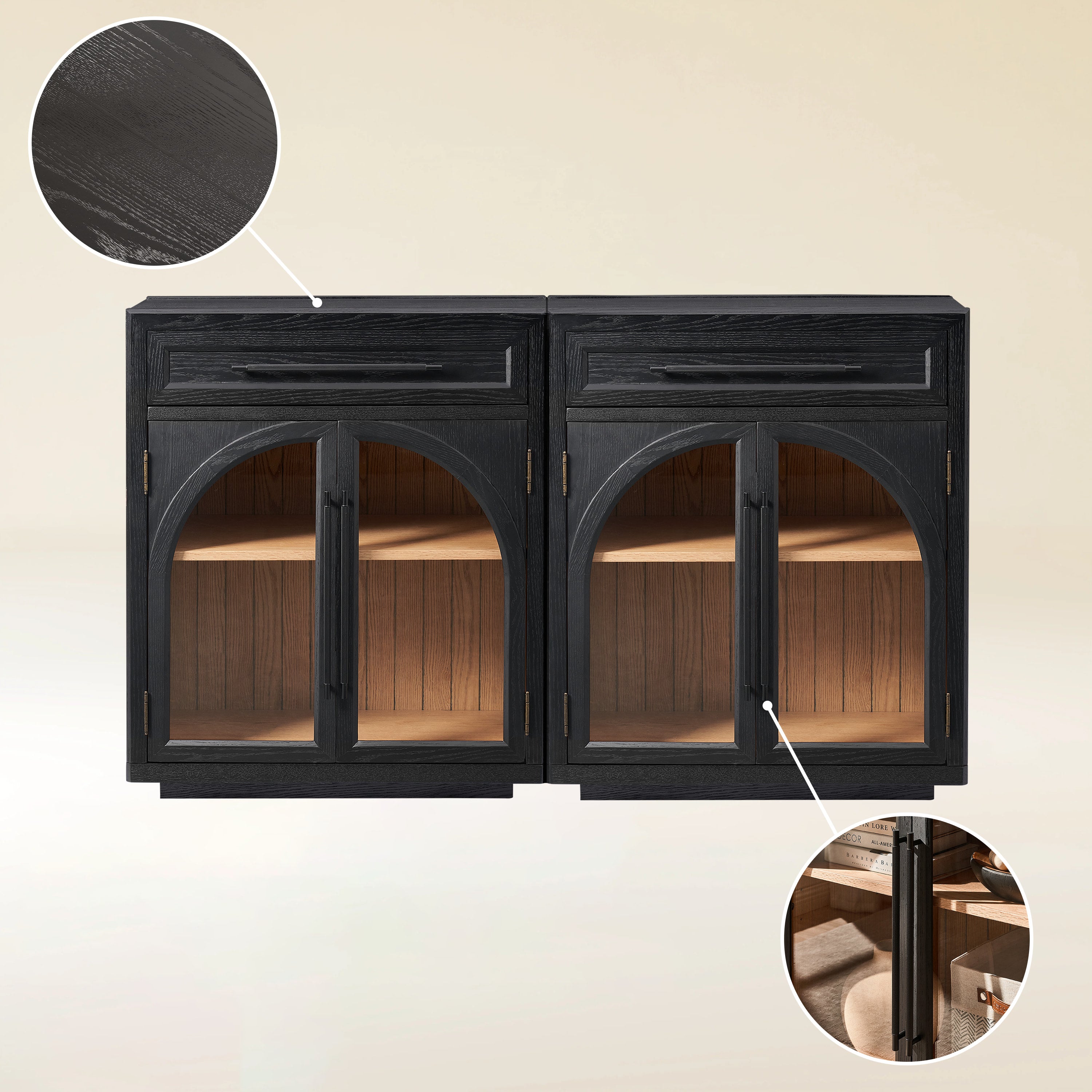 Alvar Arched 64" Oak Sideboard with Drawers(Set of 2)