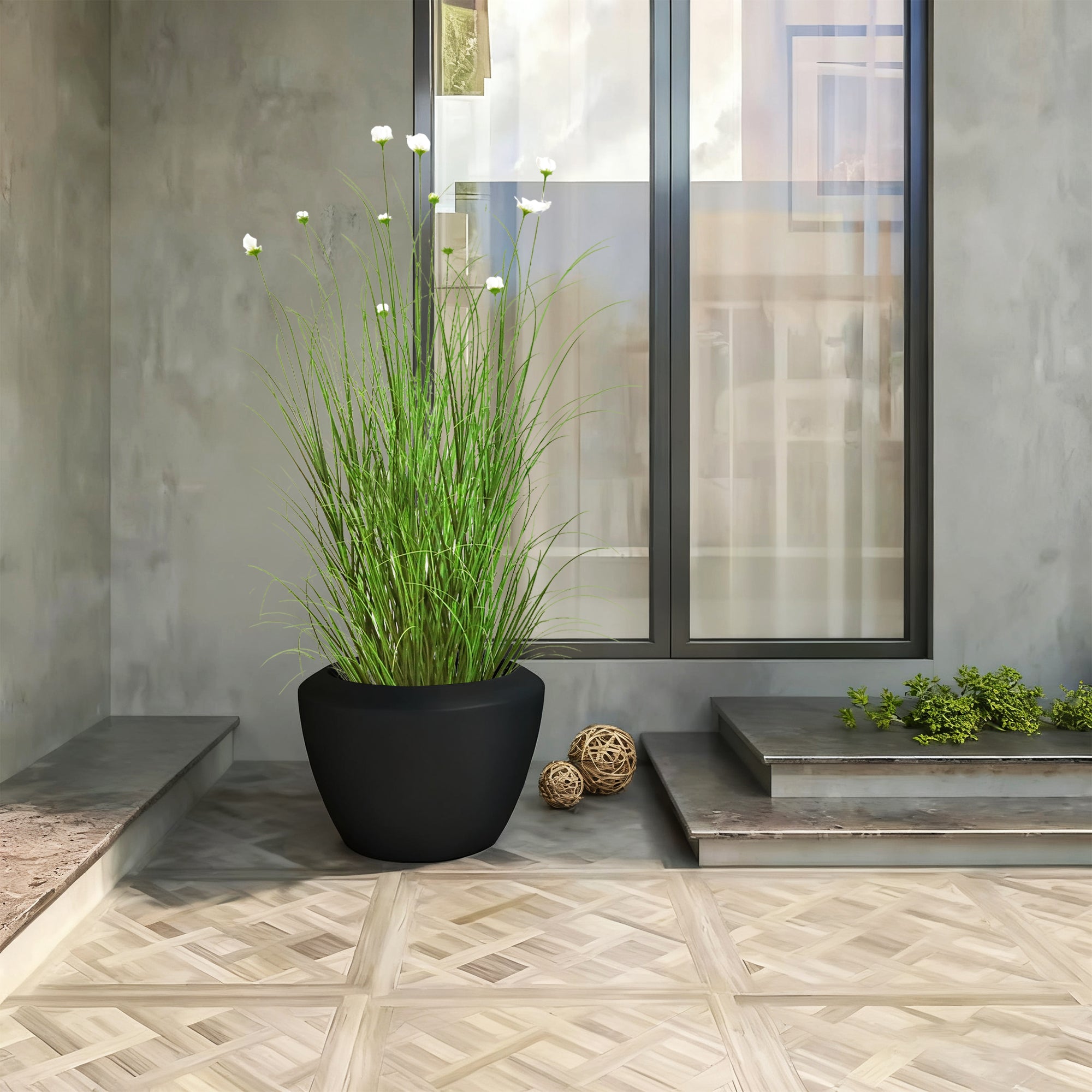 Artificial 11-Head Cosmos with Curved Onion Grass Bonsai 55"H