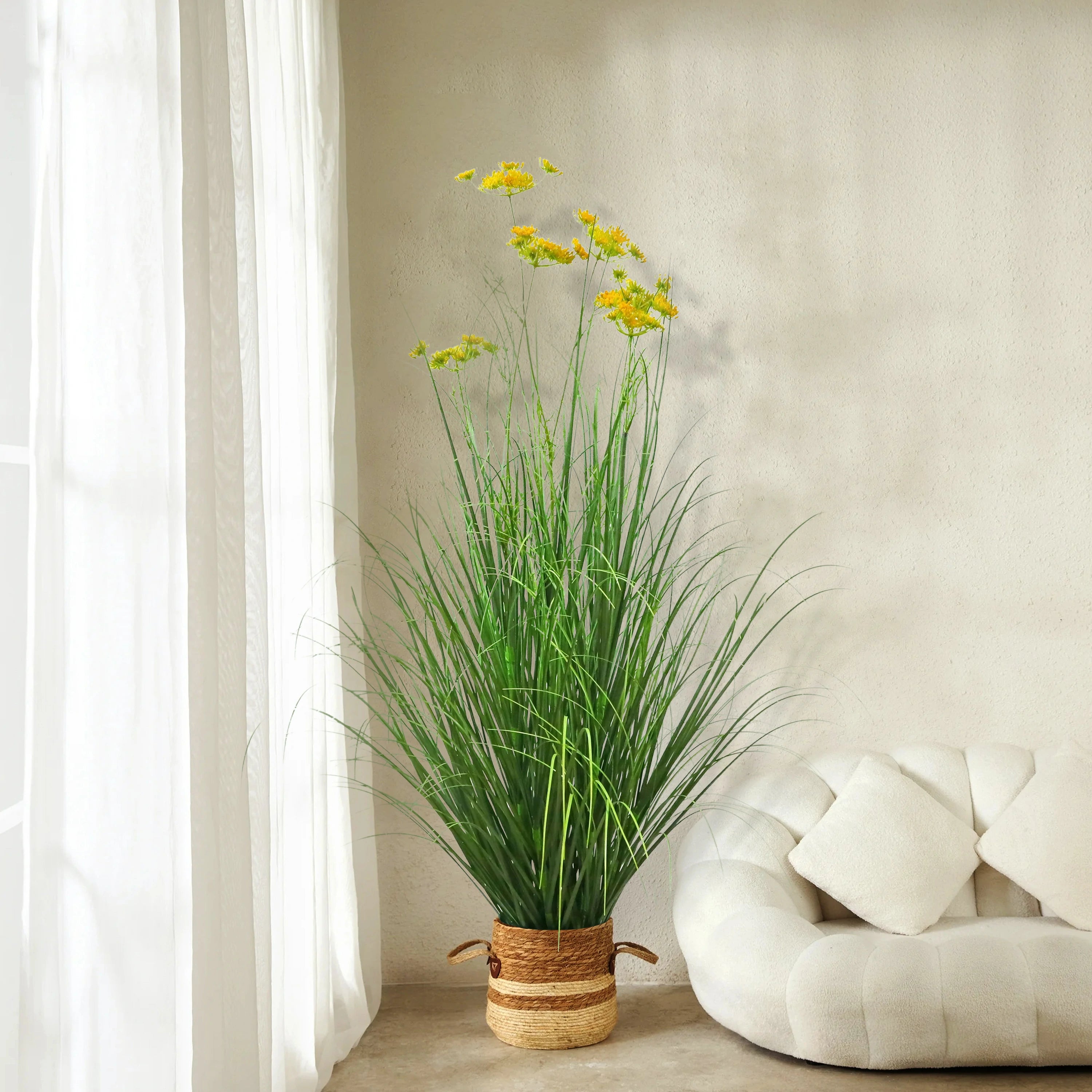 Artificial 6-Head Carrot Flower with Curved Onion Grass Bonsai 43"H