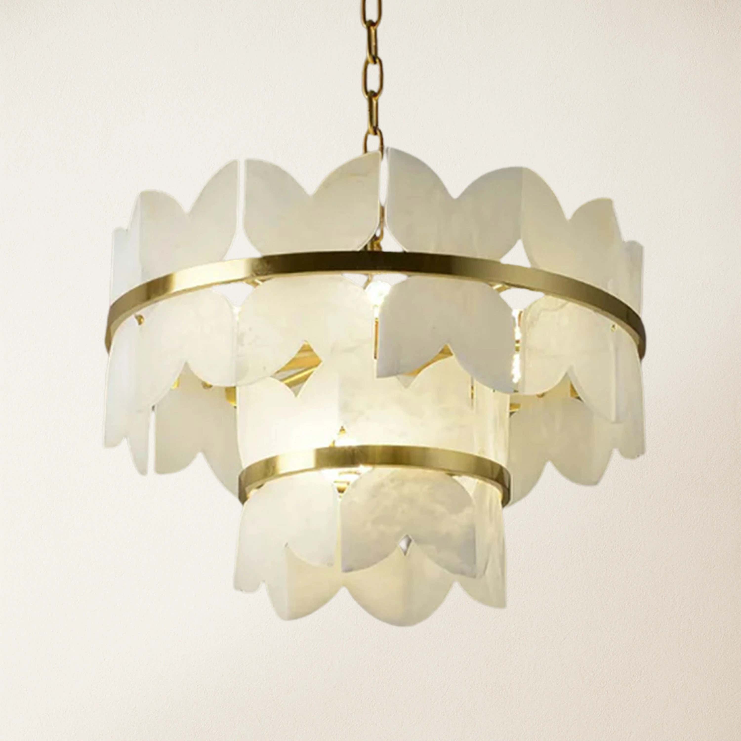 Cloudscape Alabaster Brass 2-Layer Chandelier 32"D
