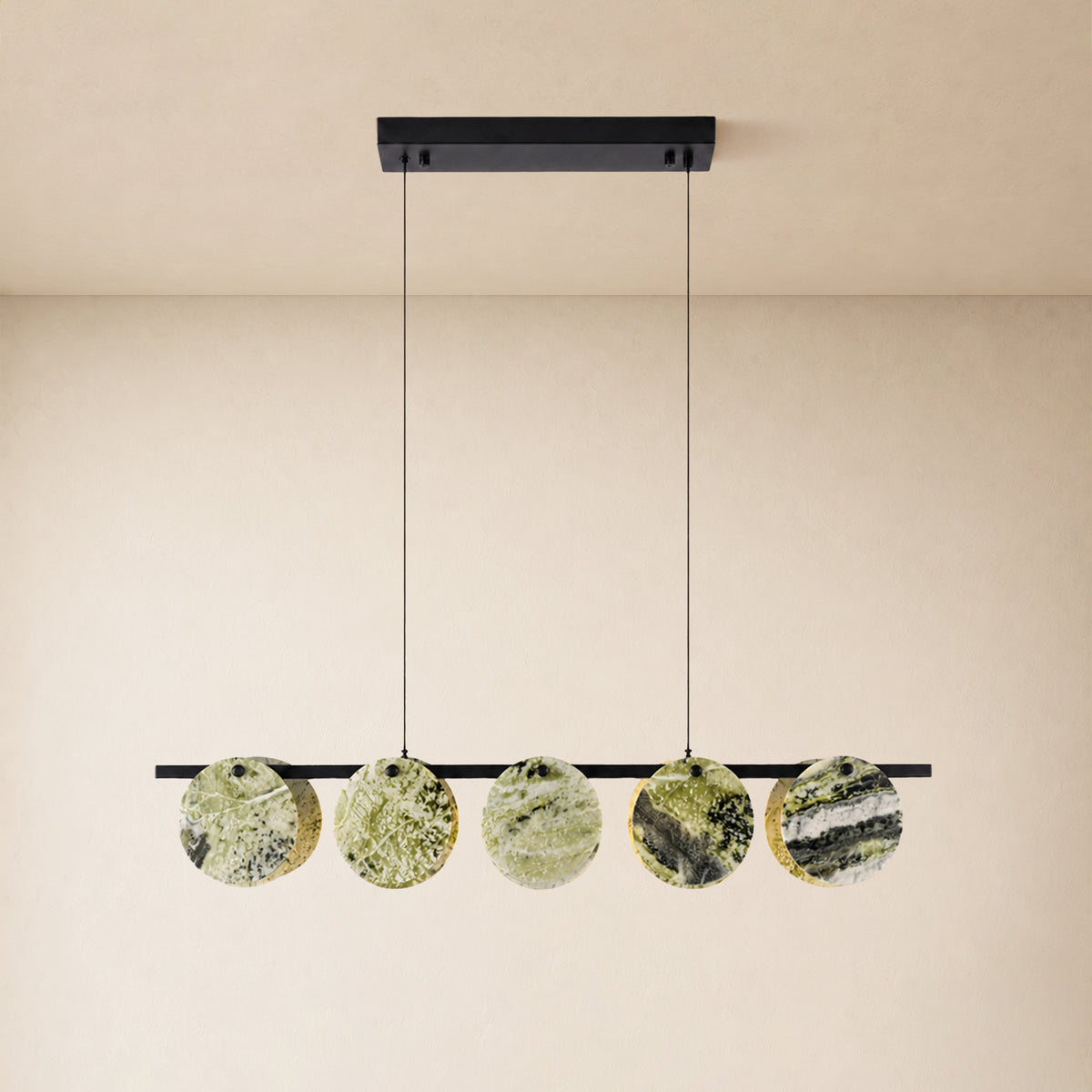 Pietra Green Marble Disc Linear Chandelier 47.2"W