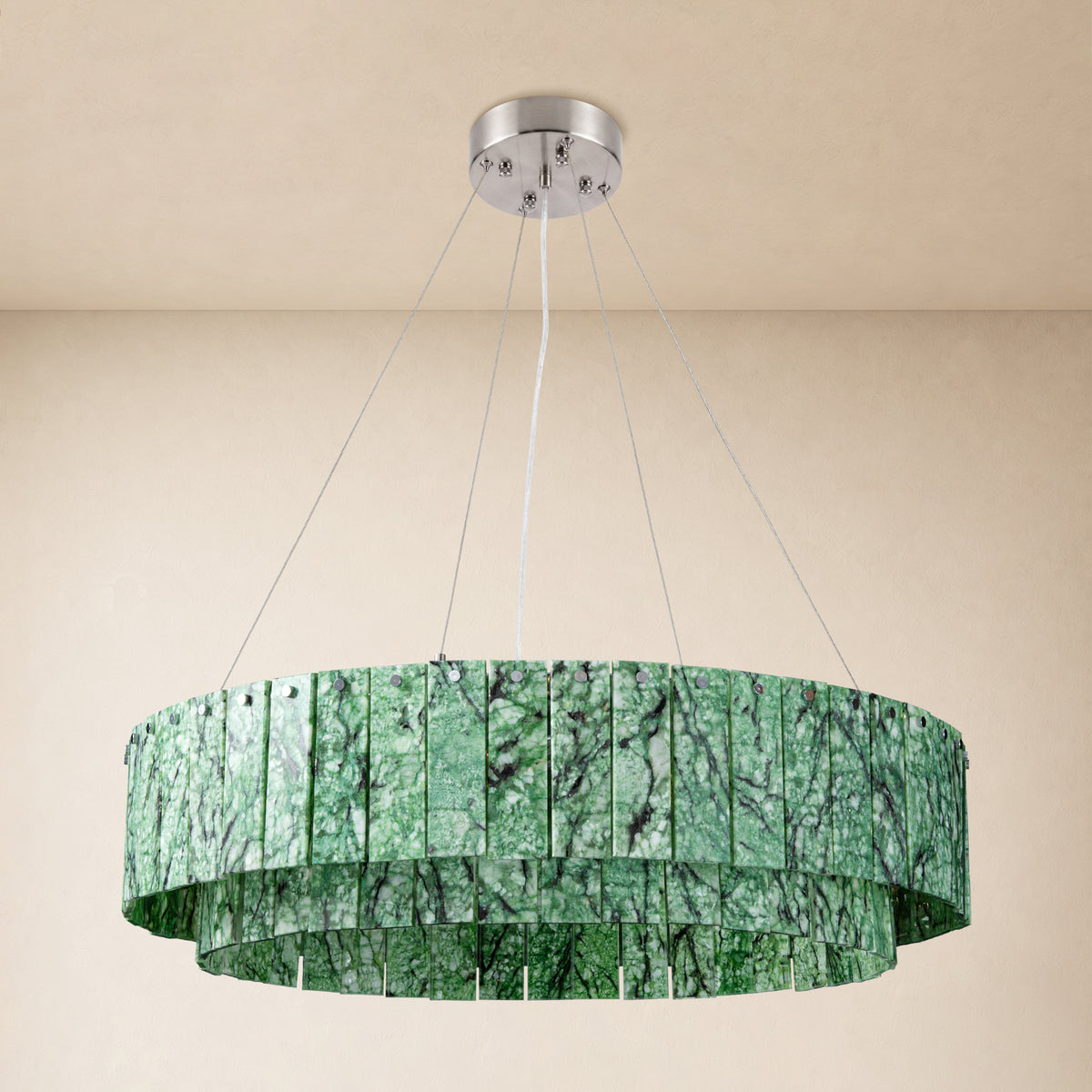 Pietra Forest Green Marble Tiered Round Chandelier 31.4"D