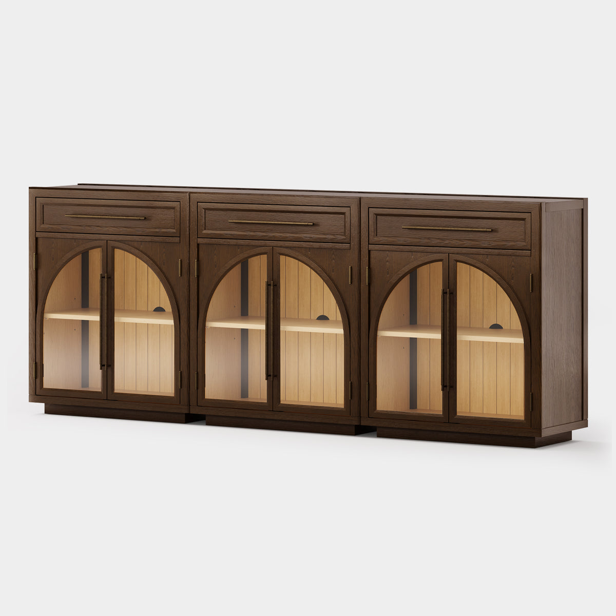 Alvar Arched 91" Oak Sideboard with Drawers(Set of 3)
