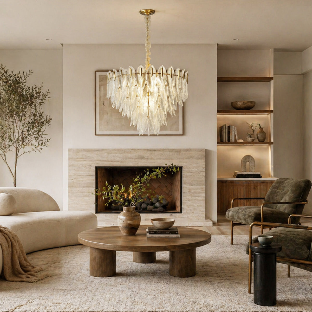 Marilyn Glass Feathers Round Chandelier