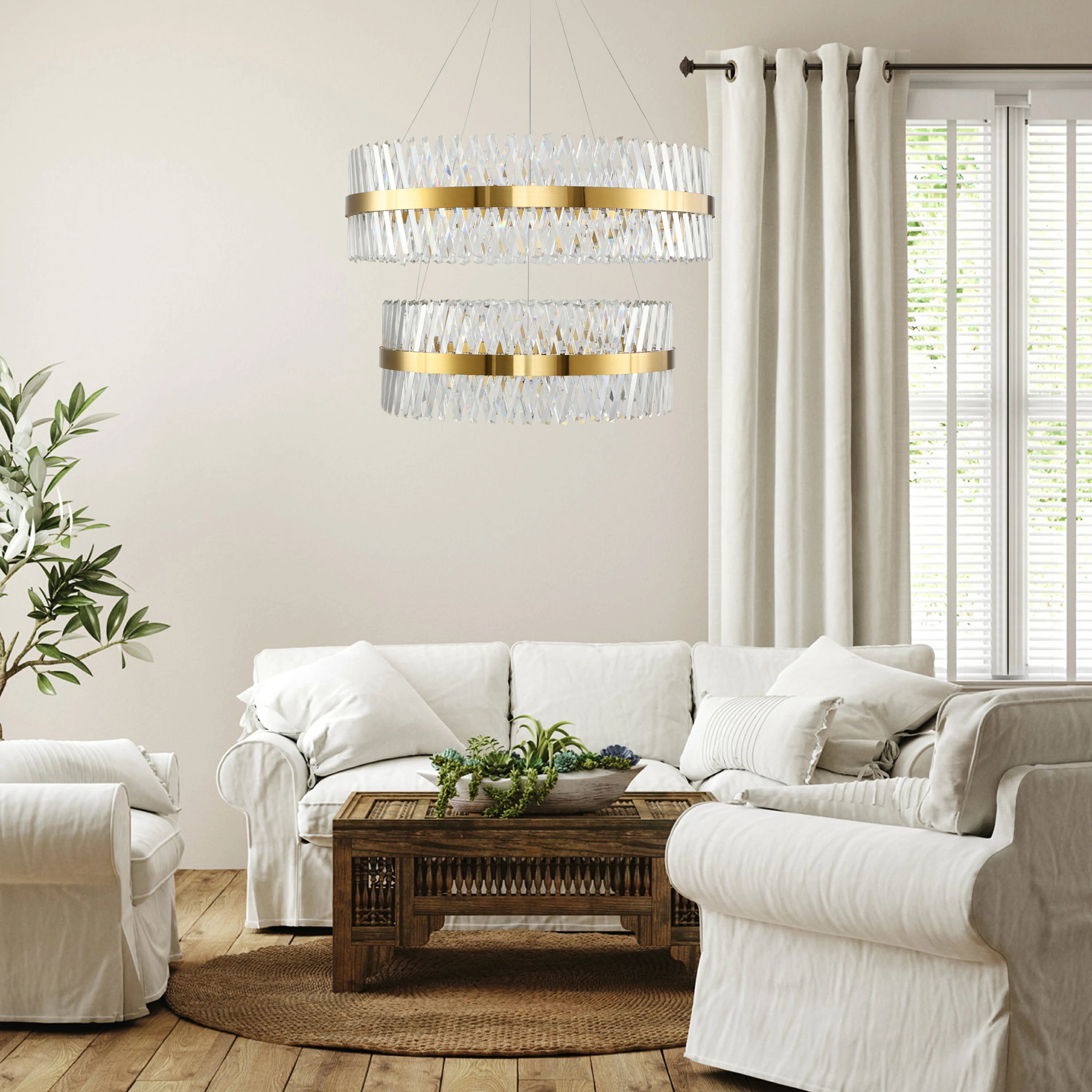 Vetro Prism Crystal 2-Tier Round Chandelier 40"D+31.5"D
