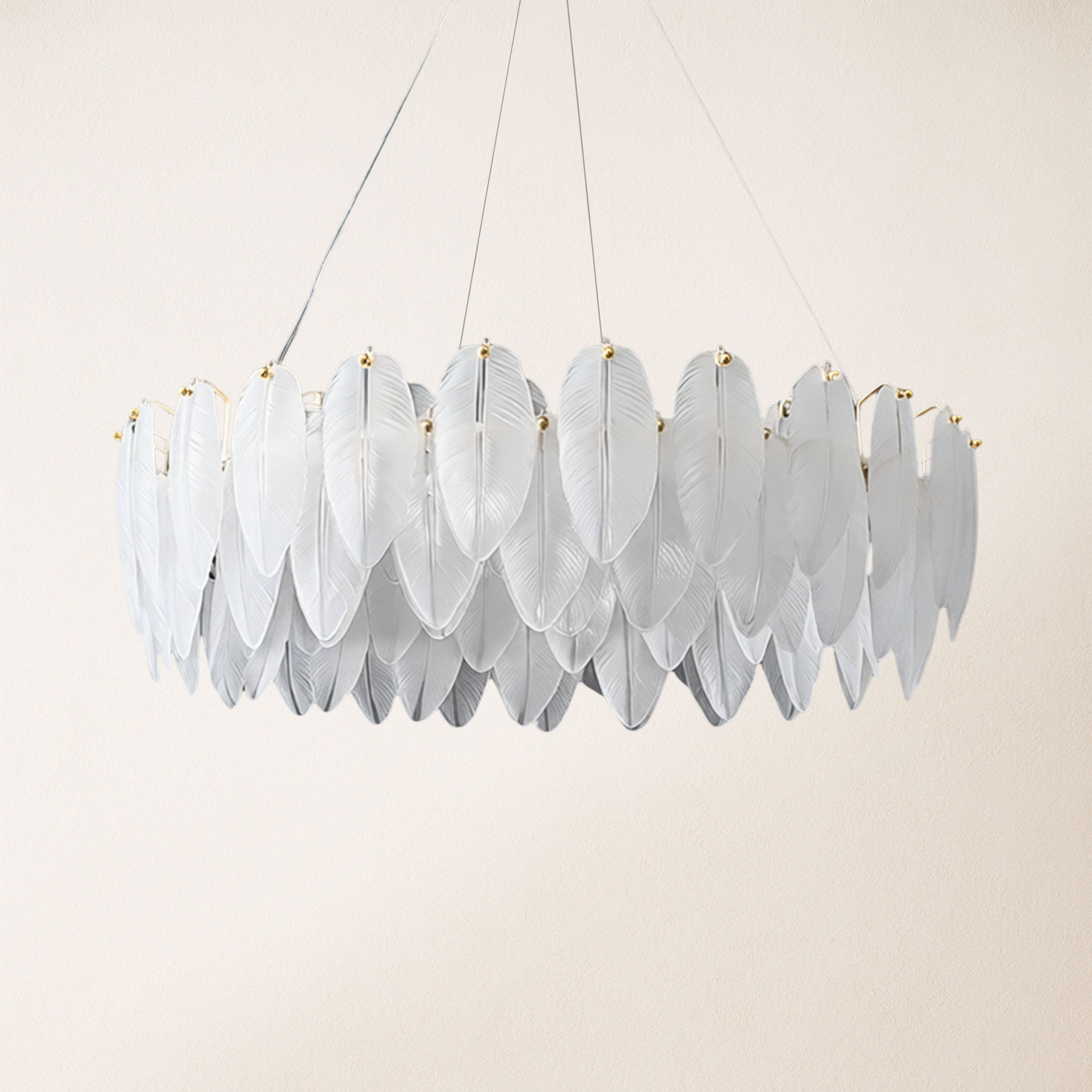 Avelis Glass Feather Round Chandelier 23.6"D