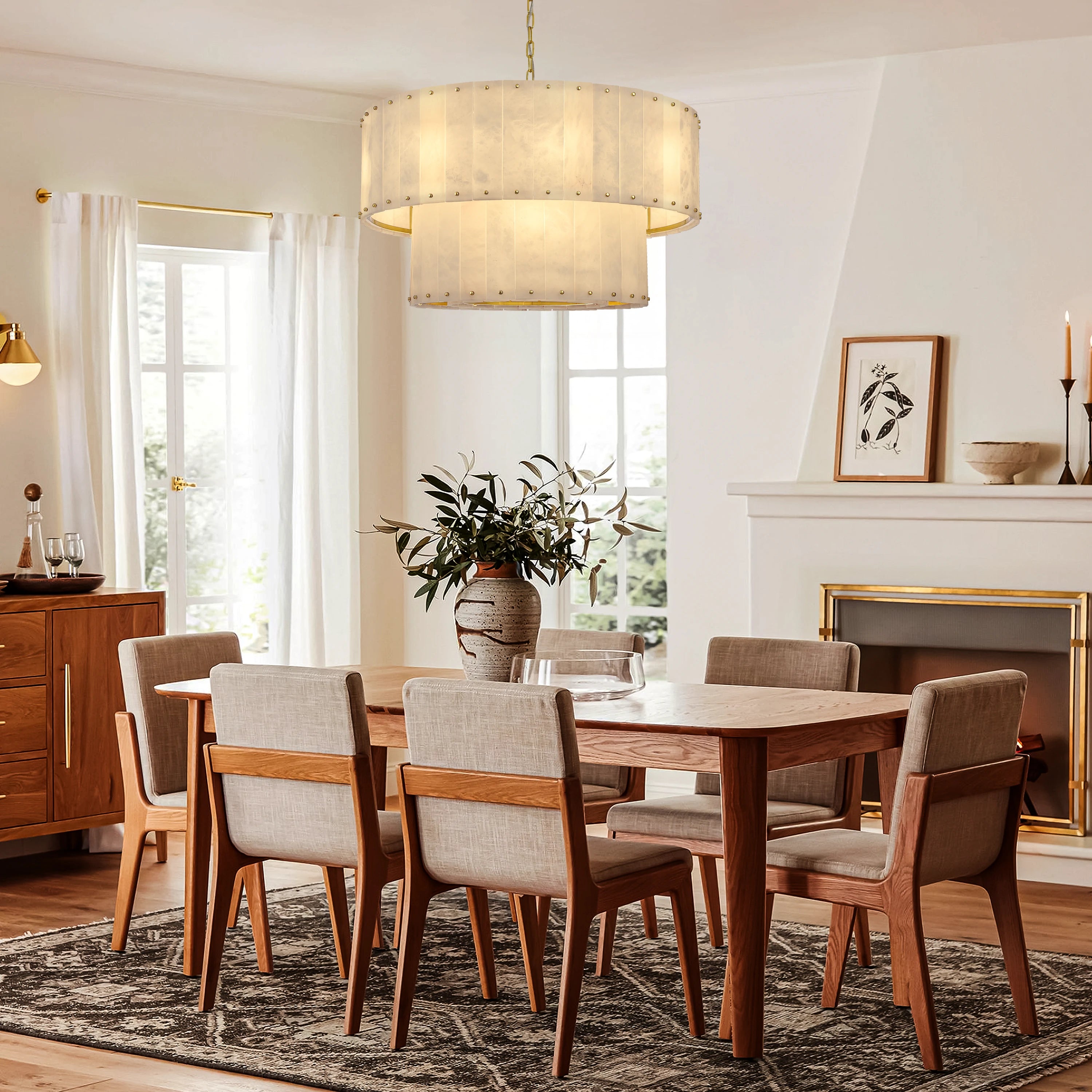 Nivislight Alabaster 2-Tier Round Chandelier 32"