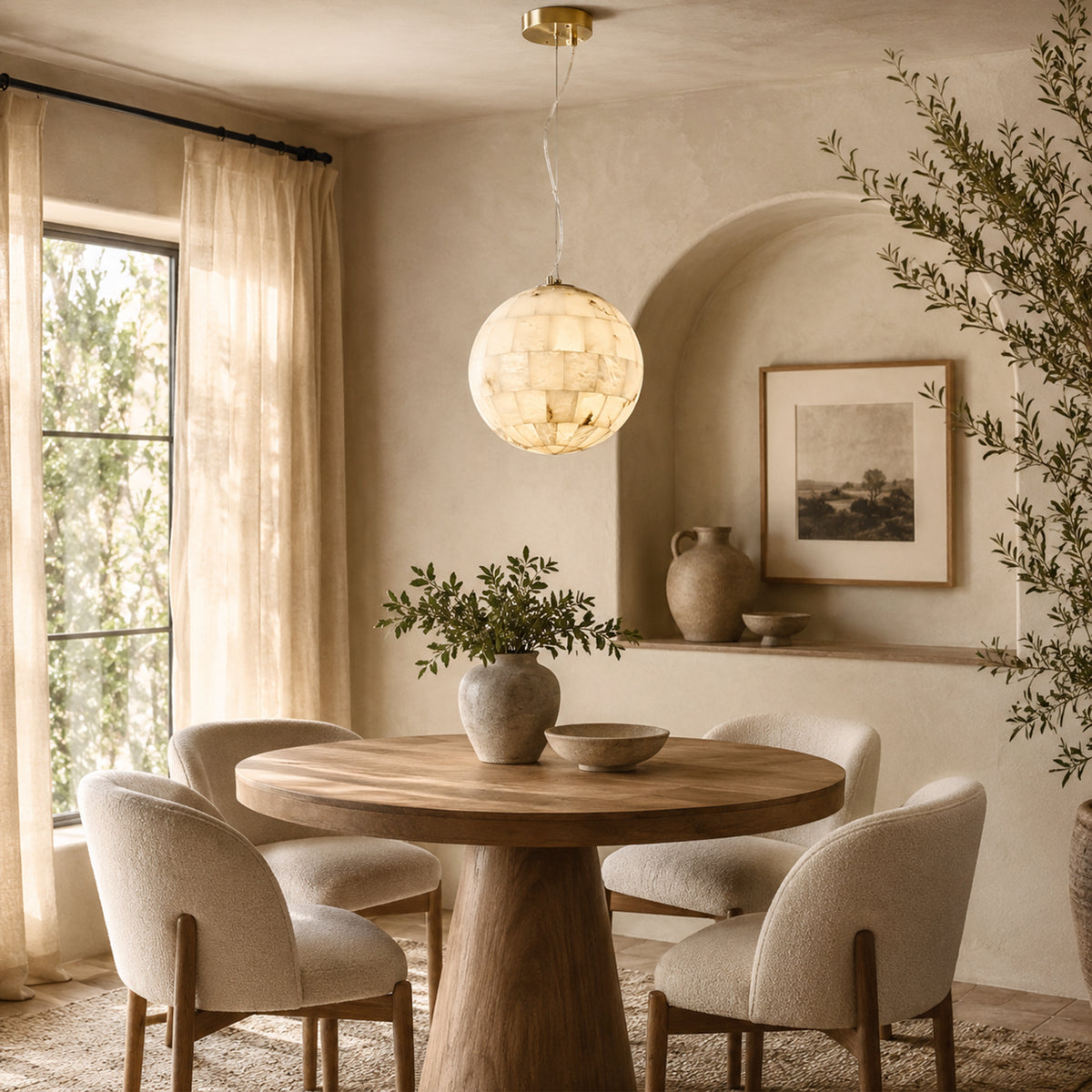 Disco Ball Alabaster Pendant Light
