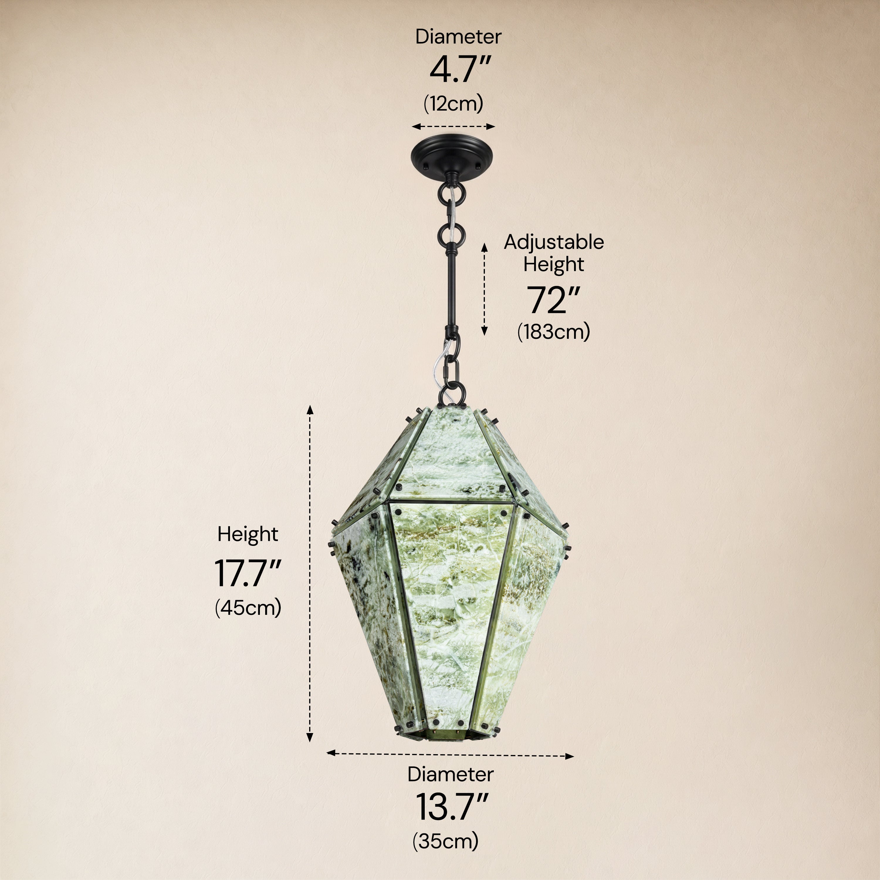 Pietra Green Marble Faceted Lantern Chandelier 13.7"D
