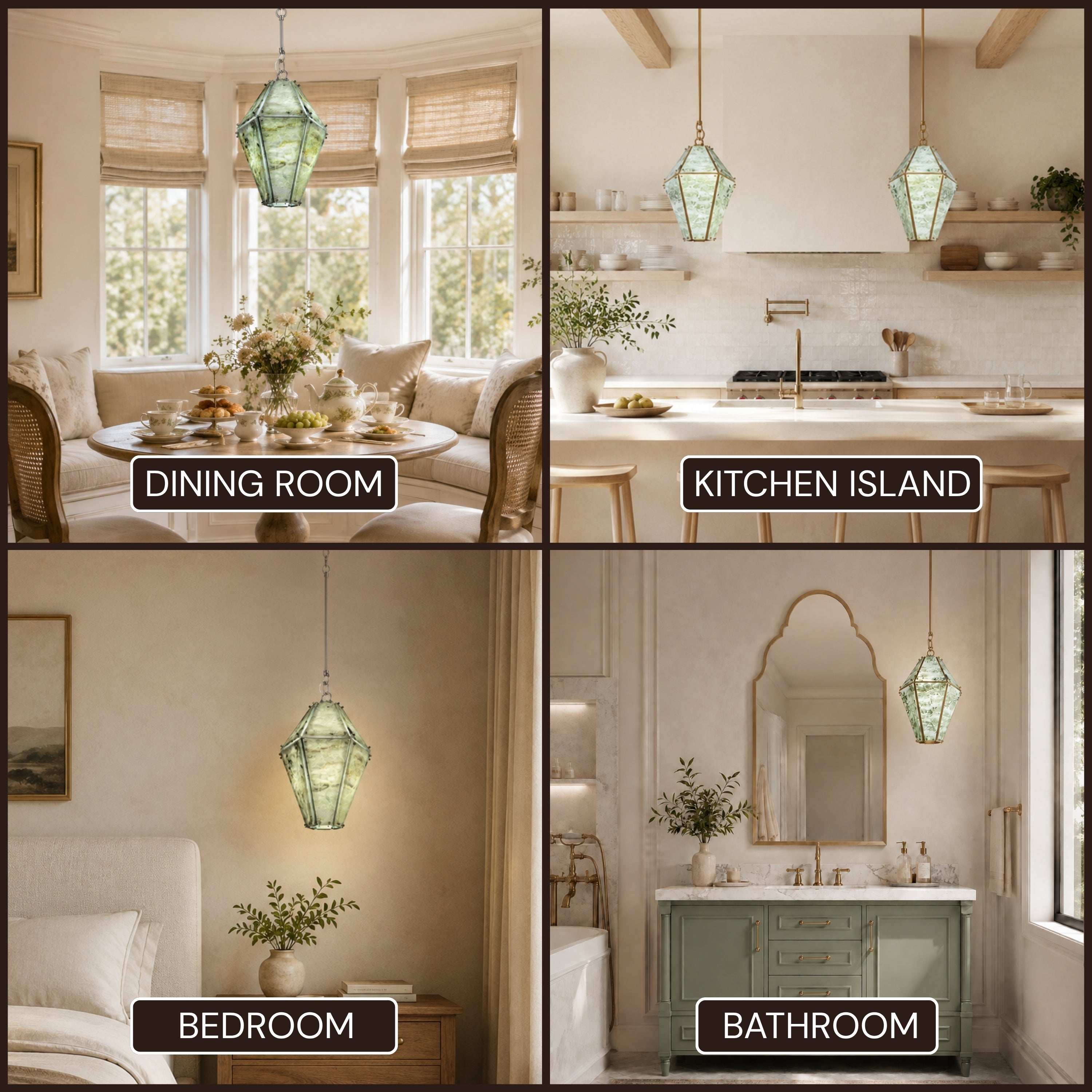Pietra Green Marble Faceted Lantern Chandelier 13.7"D