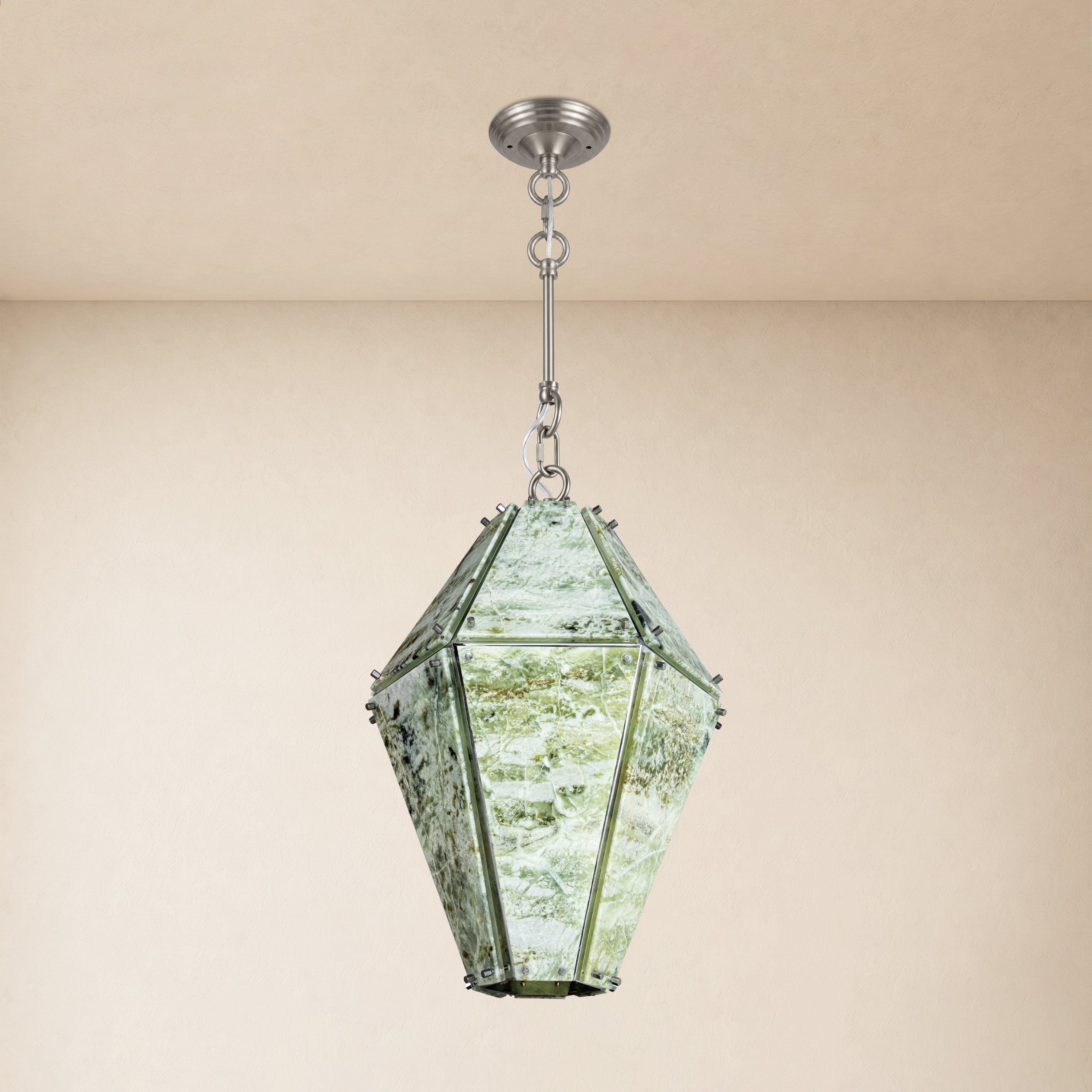 Pietra Green Marble Faceted Lantern Chandelier 13.7"D