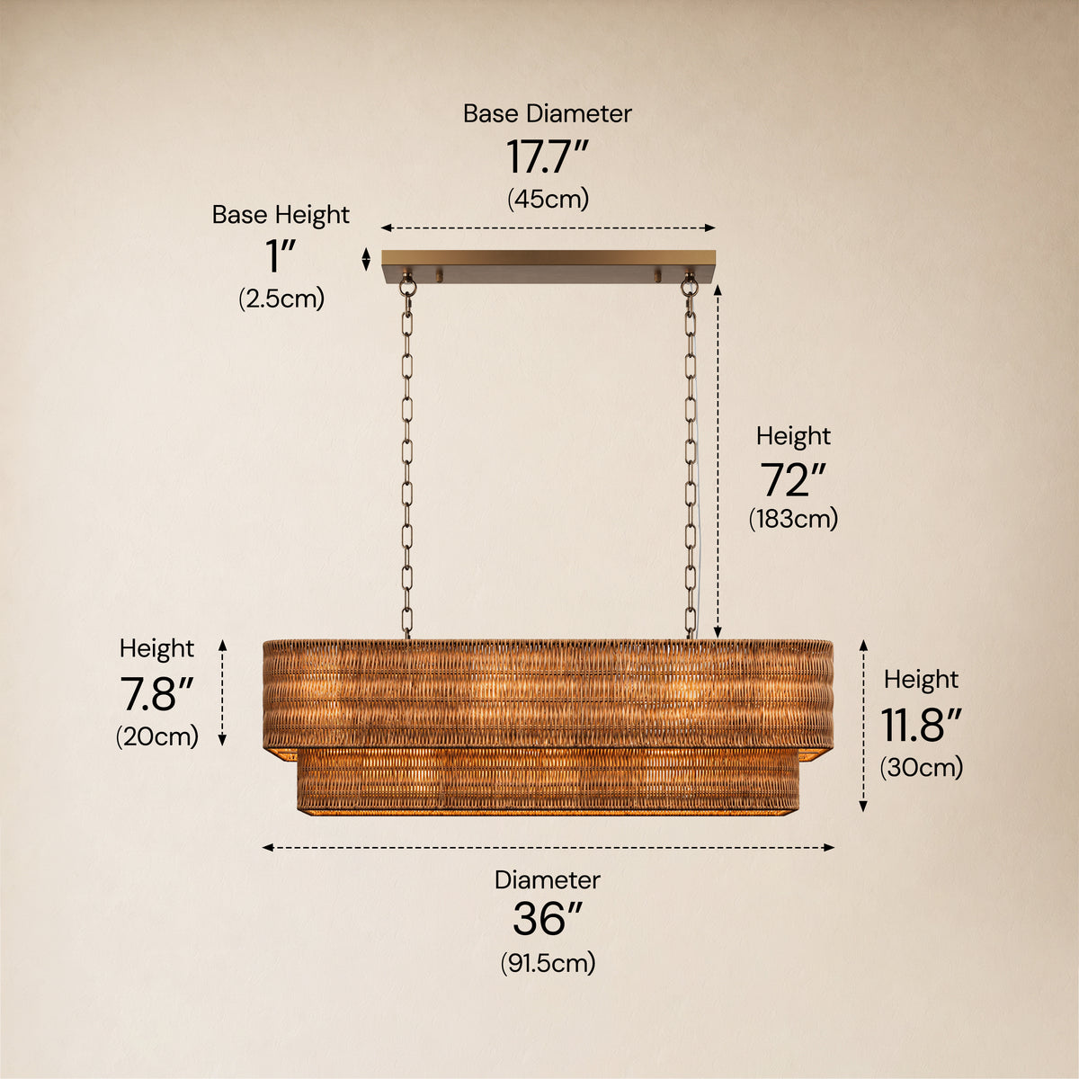 Cavana Rattan Tiered Rectangular Chandelier 36"W