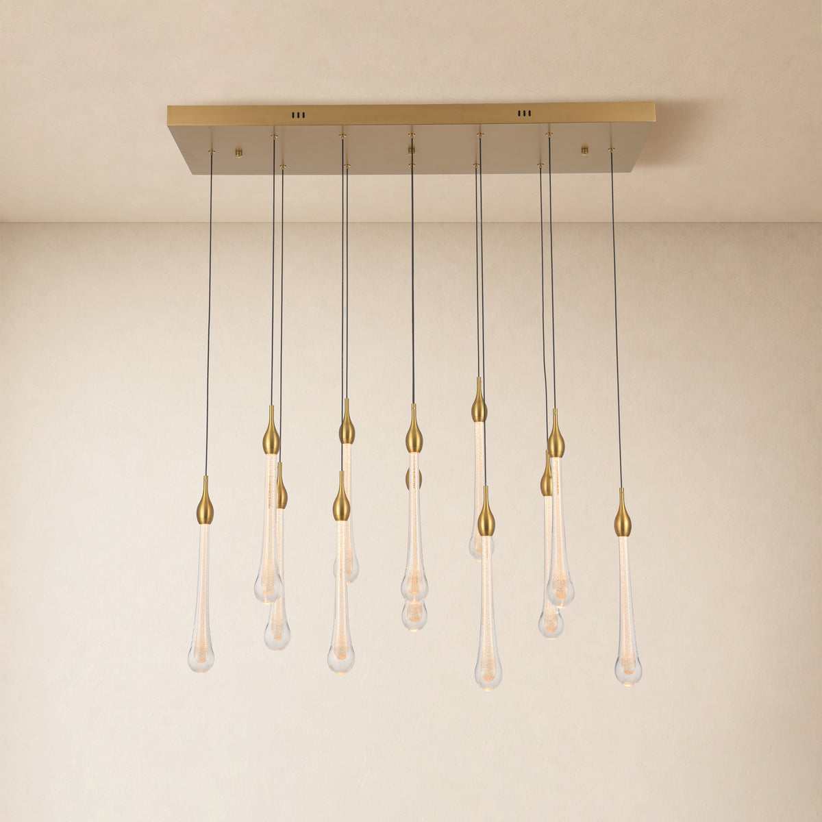 Olivene Glass Teardrop Rectangular Chandelier 37"W