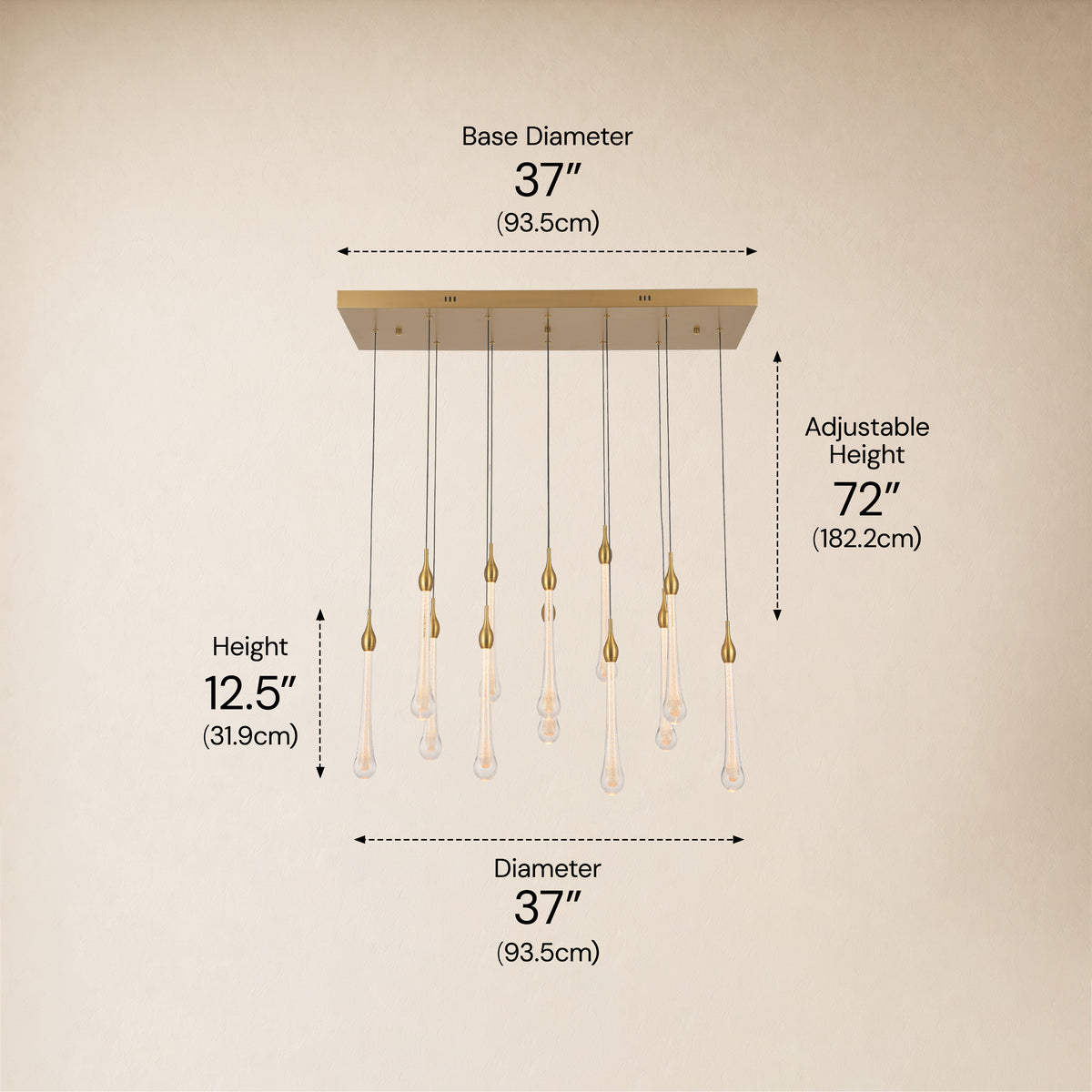 Olivene Glass Teardrop Rectangular Chandelier 37"W