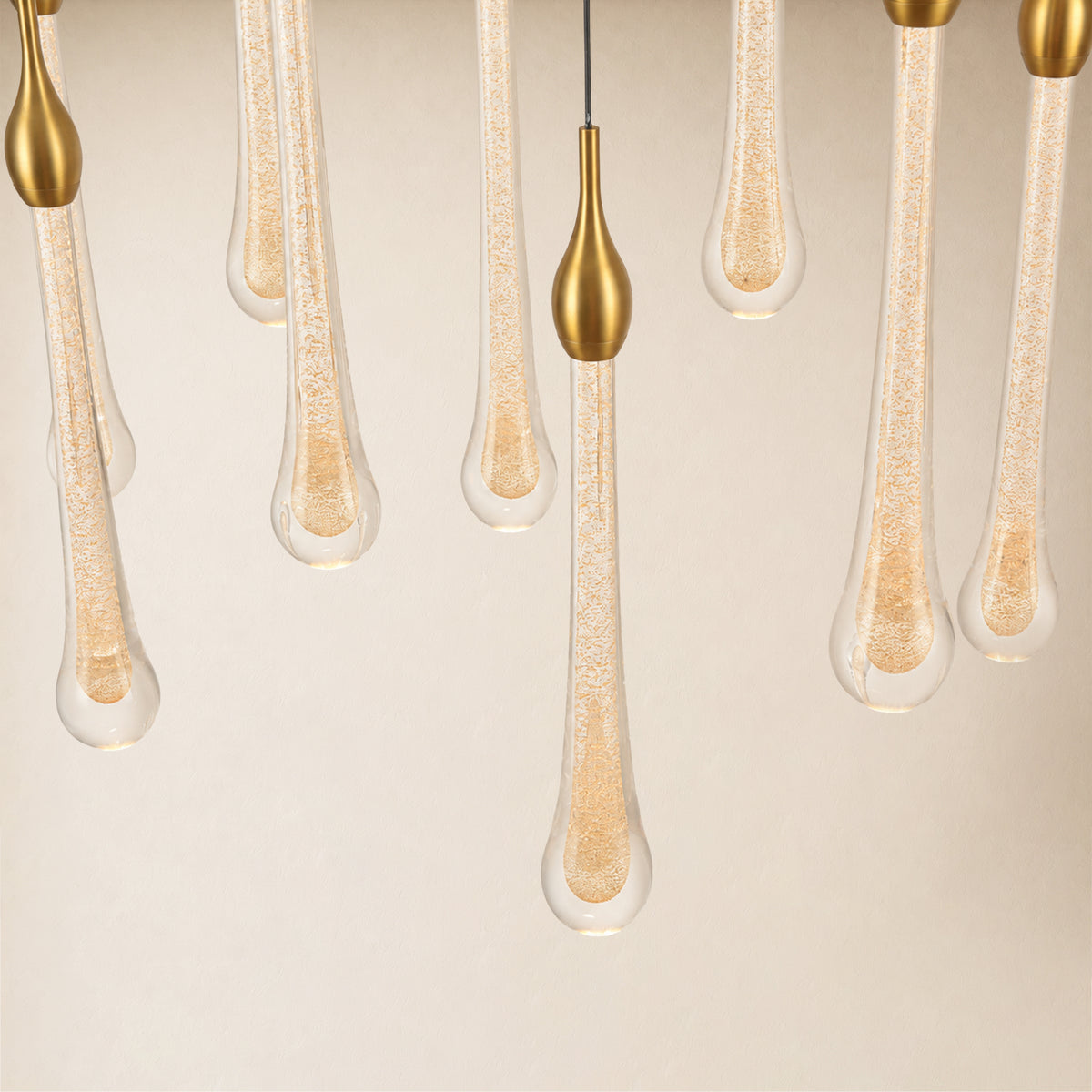 Olivene Glass Teardrop Rectangular Chandelier 37"W