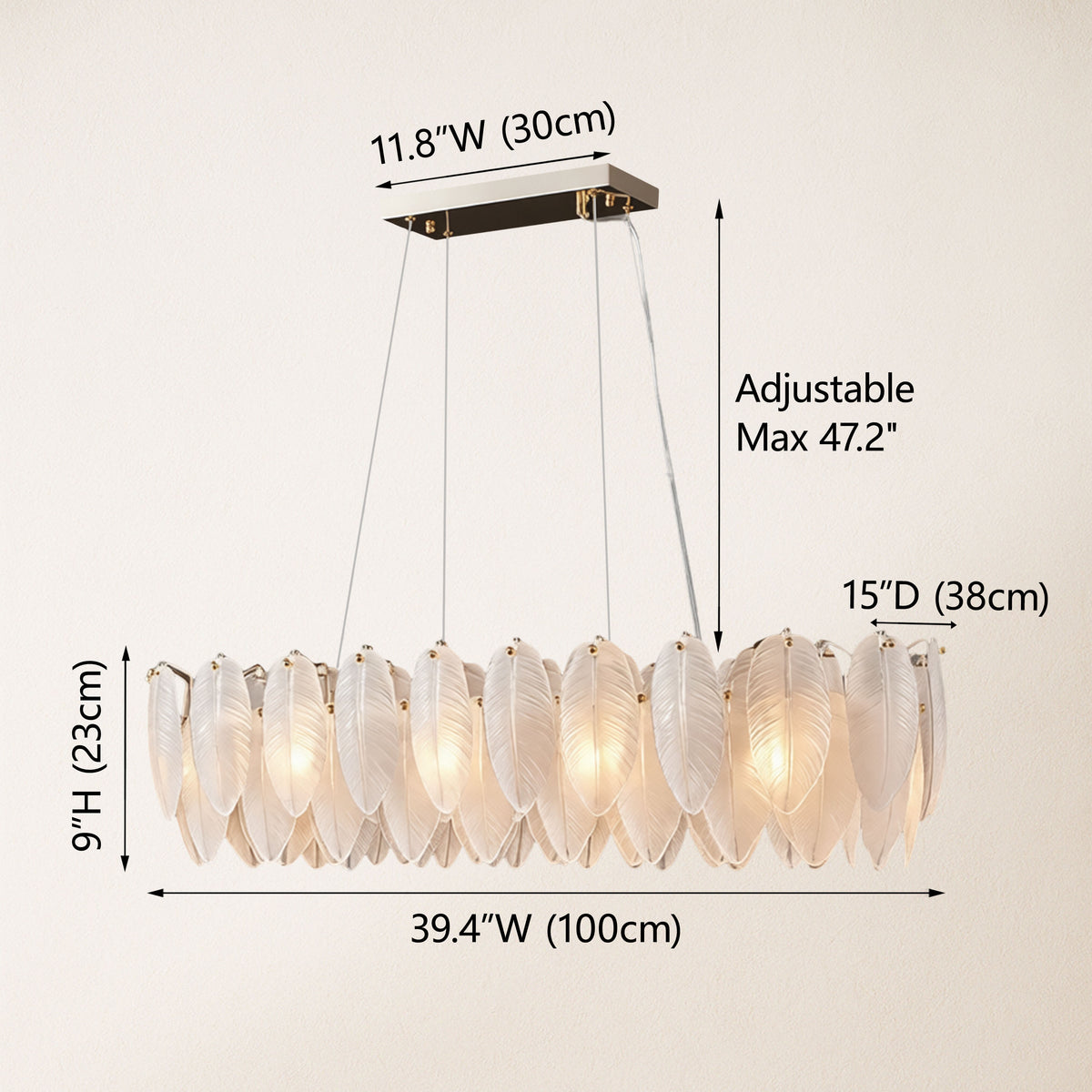 Avelis Glass Feather Linear Chandelier 40"W