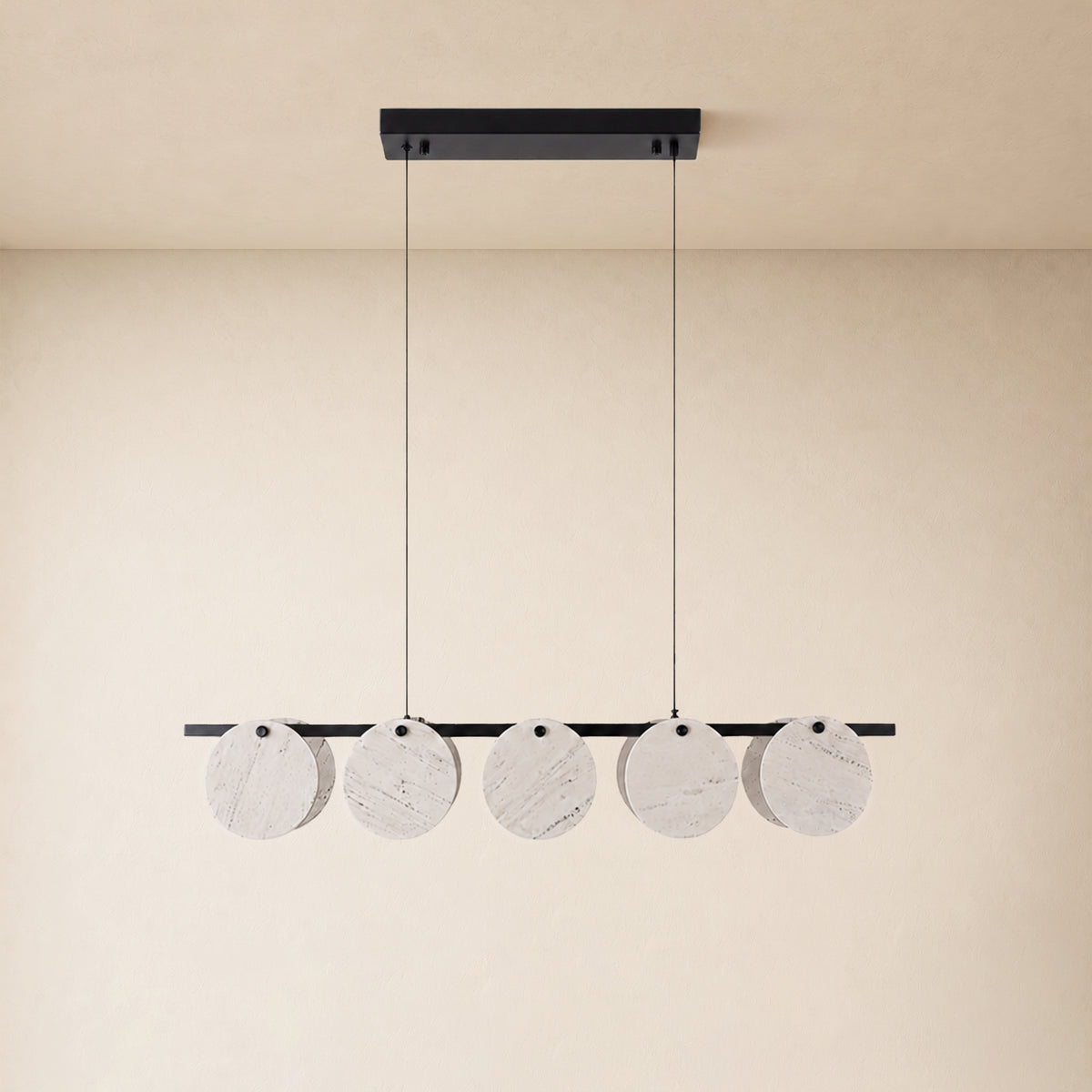 Pietra White Marble Disc Linear Chandelier 47.2"W