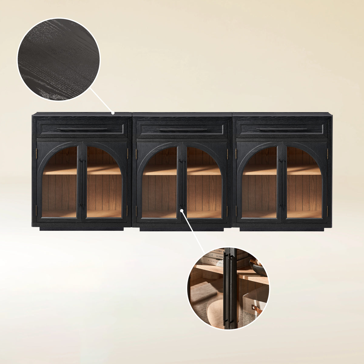 Alvar Arched 91" Oak Sideboard with Drawers(Set of 3)