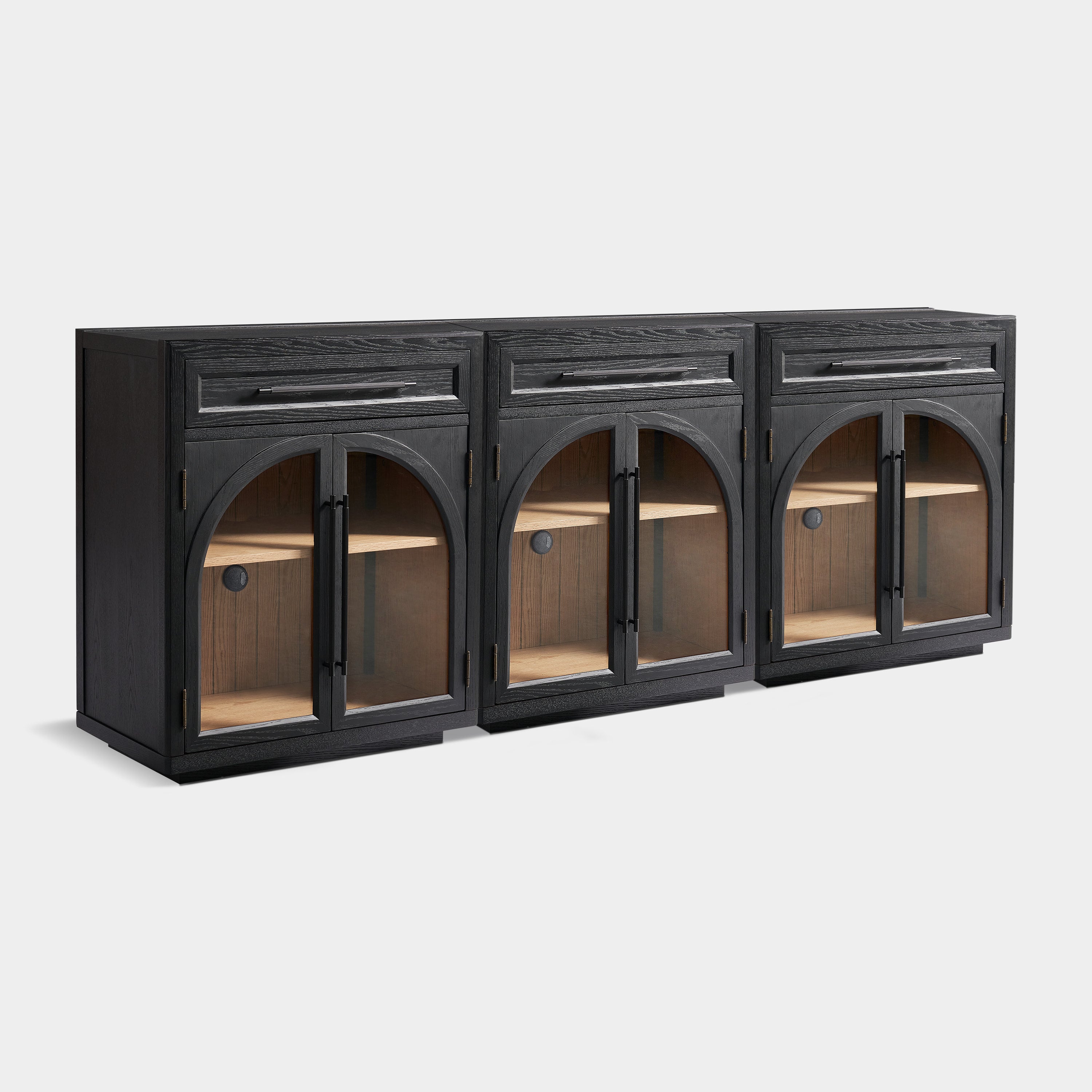 Alvar Arched 96" Oak Sideboard with Drawers(Set of 3)