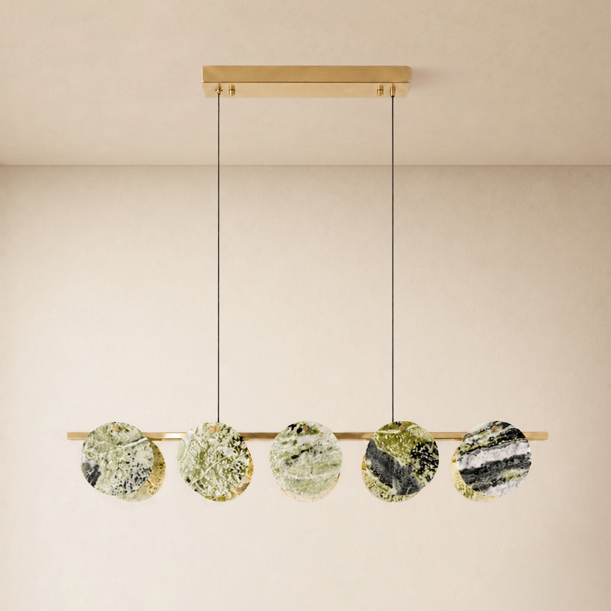 Pietra Green Marble Disc Linear Chandelier 47.2"W