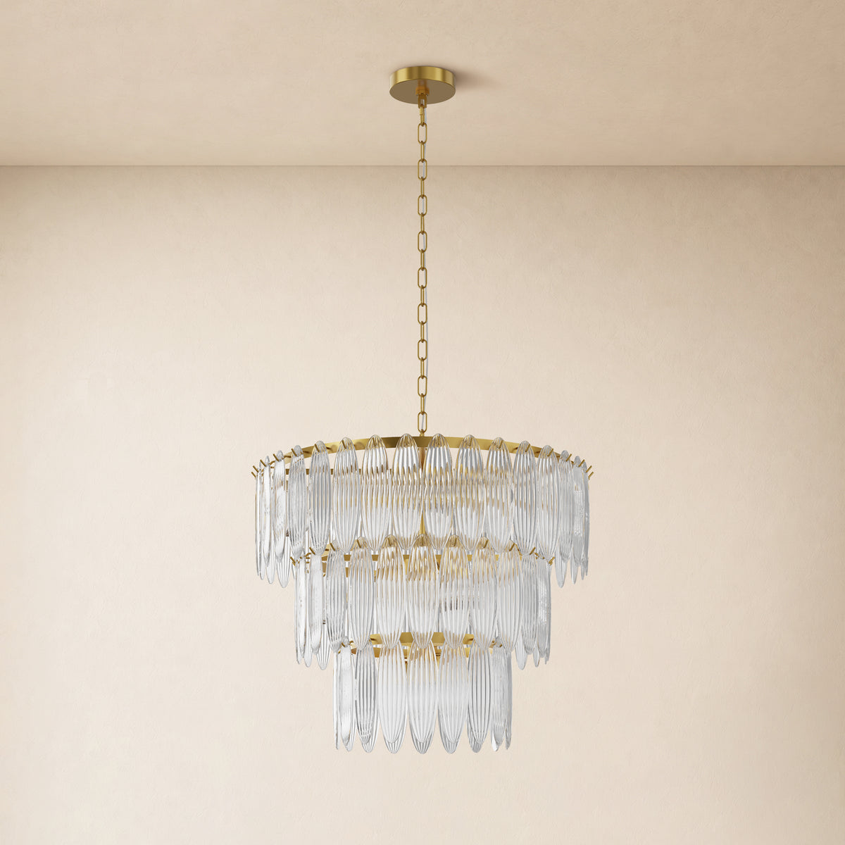Ardelyne Glass Three-Tier Round Chandelier 26-38"D