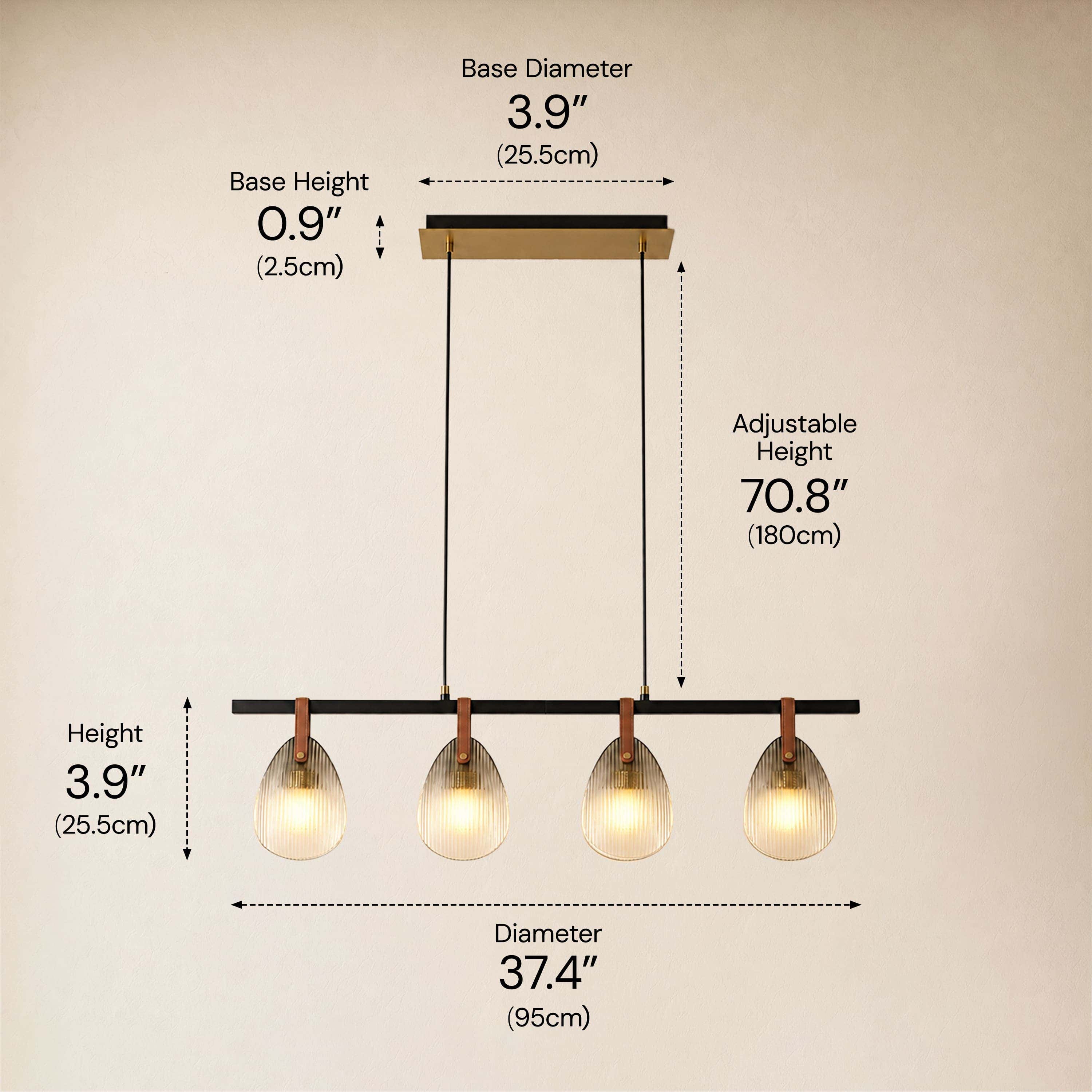 Veyra Shell Glass Leather Linear Chandelier 37"D