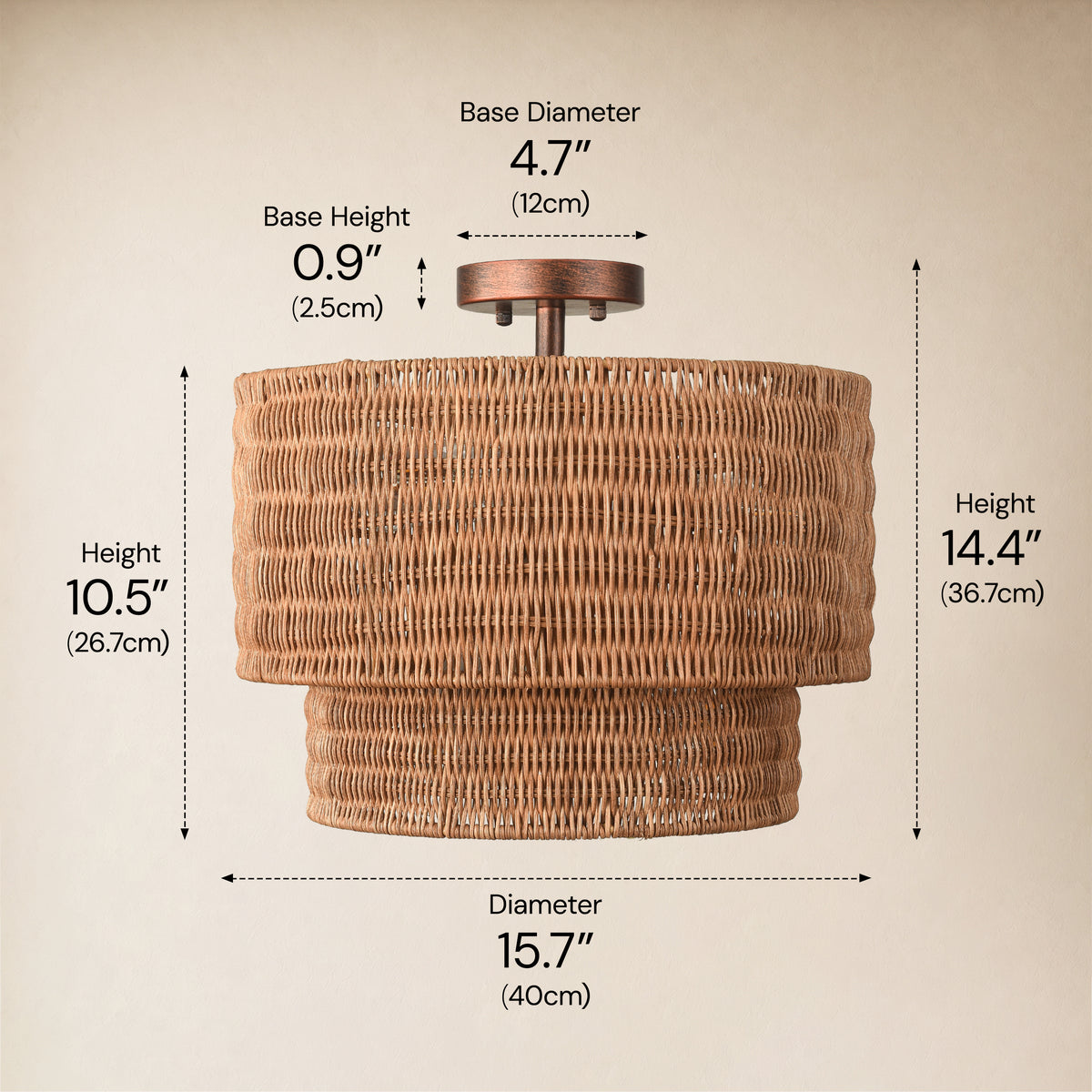 Cavana Rattan Tiered Round Flush Mount 15.7"D