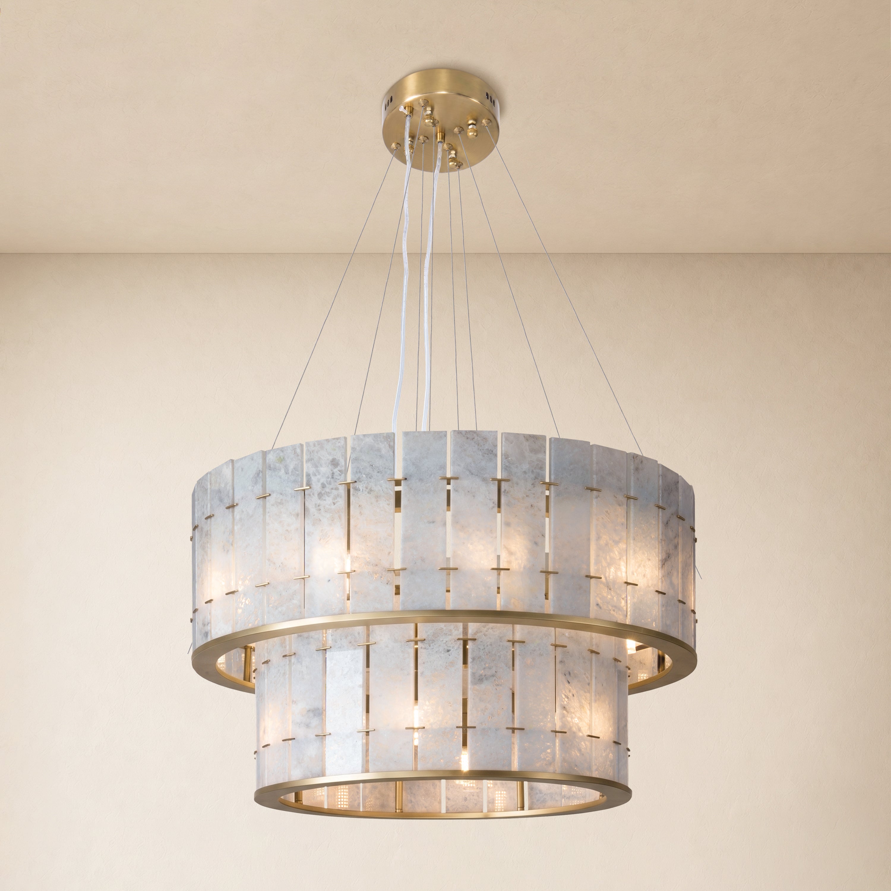 Pietra Blude Marble Two-Tier Round Chandelier 25.5"D