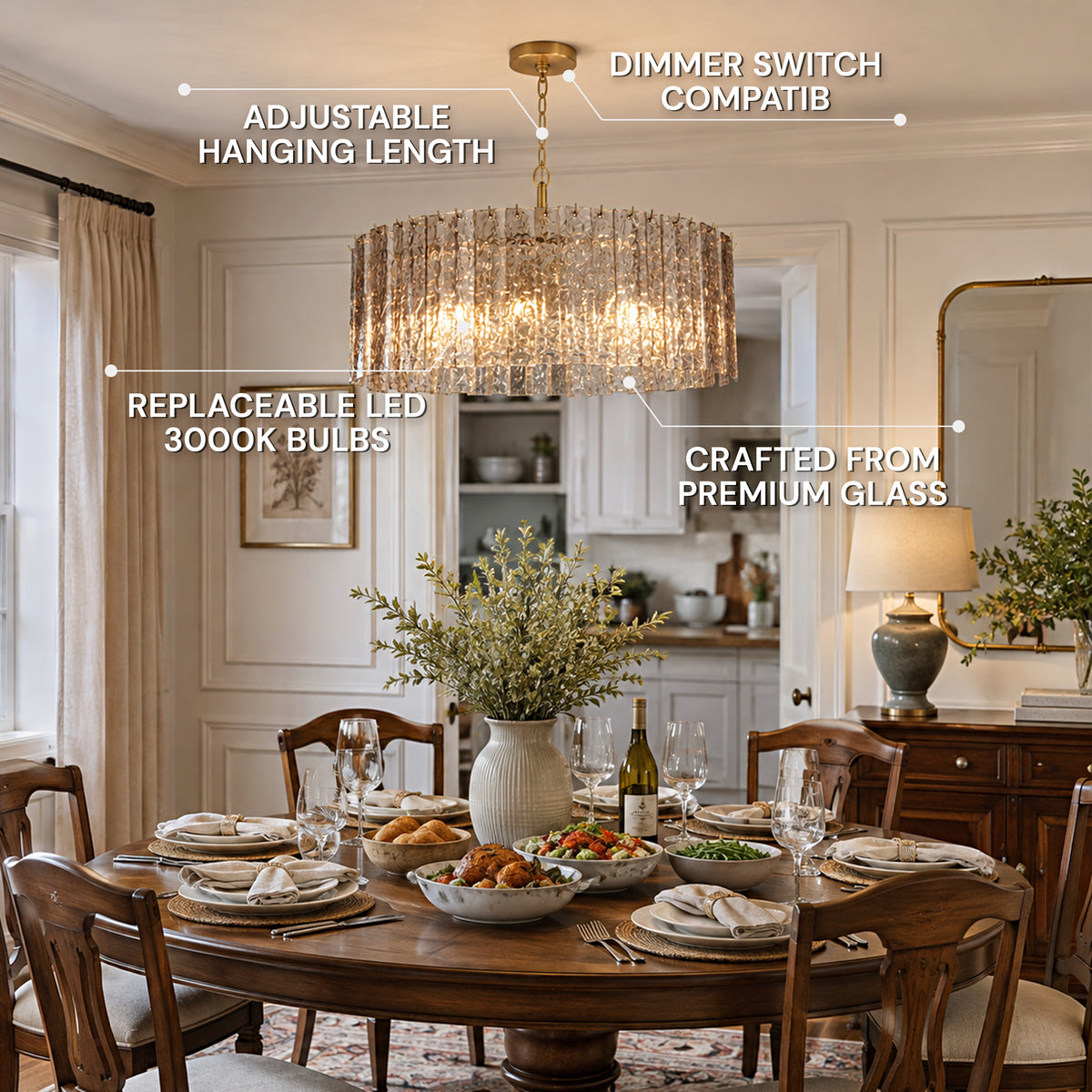 Tavelle Textured Glass Round Chandelier 24" 30"D