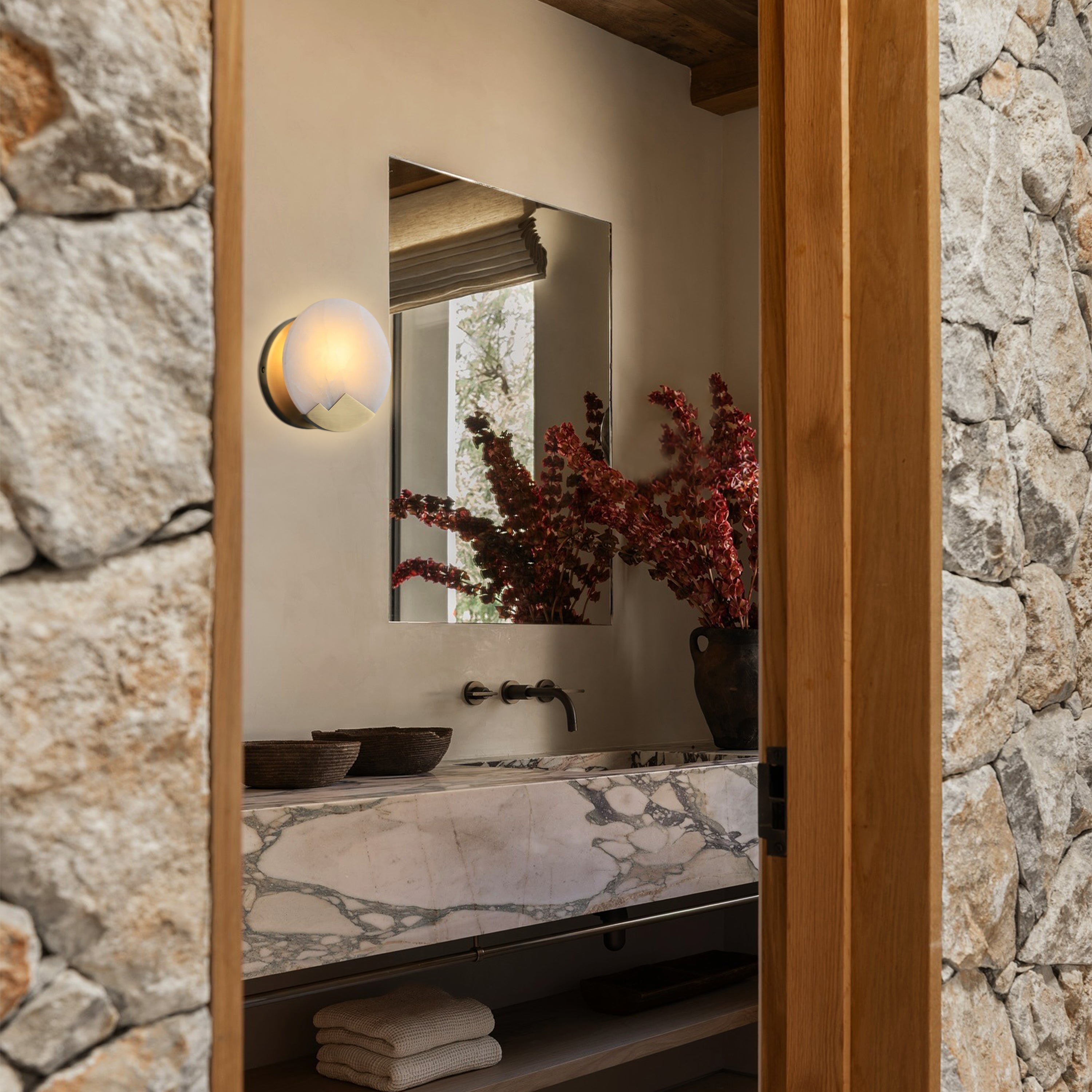 Egwent Alabaster Brass Sconce 10"D