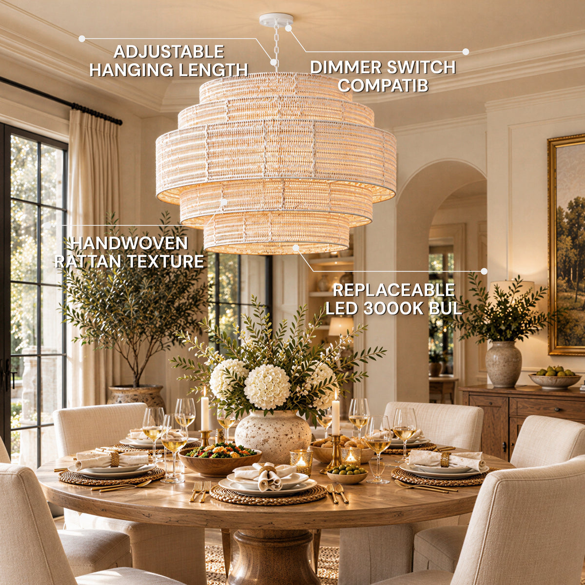 Cavana Rattan Tiered Round Chandelier 48"D