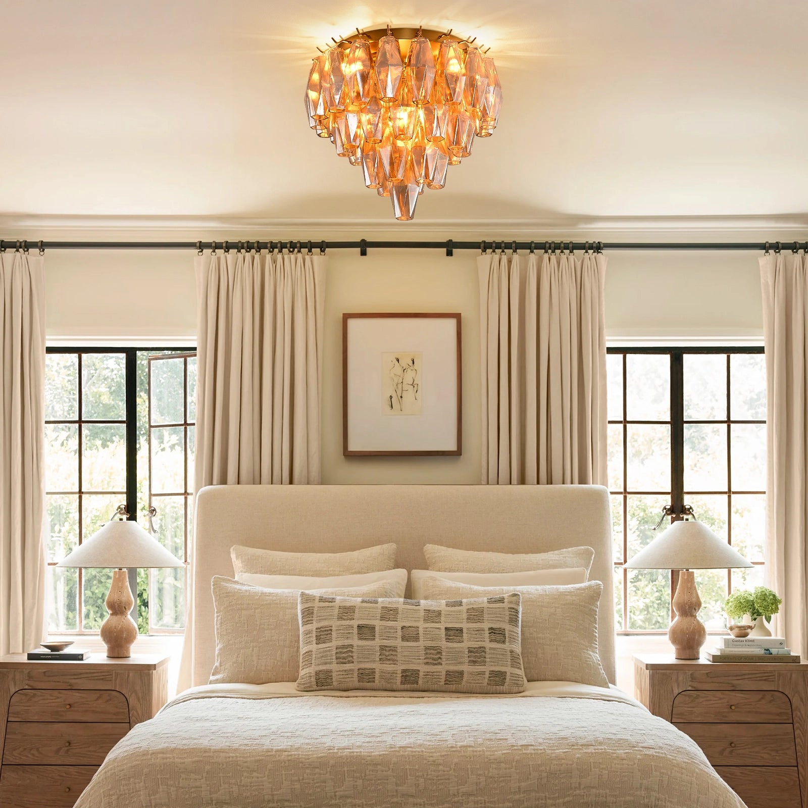 Celestial Drop Round Glass Flush Mount 13"D