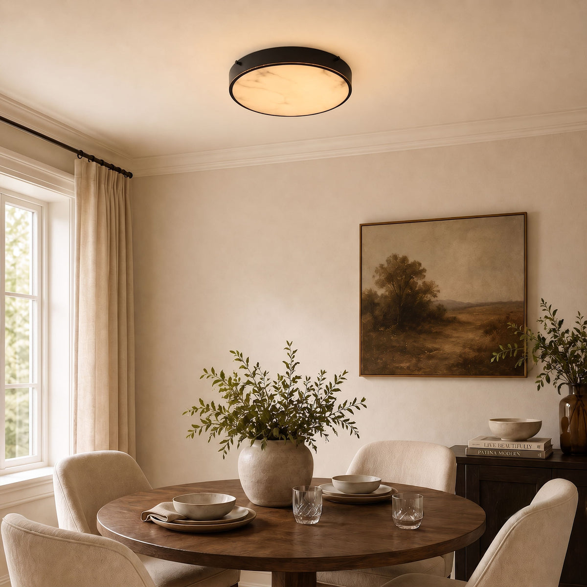 Roselyn Alabaster Round Flush Mount 16"D