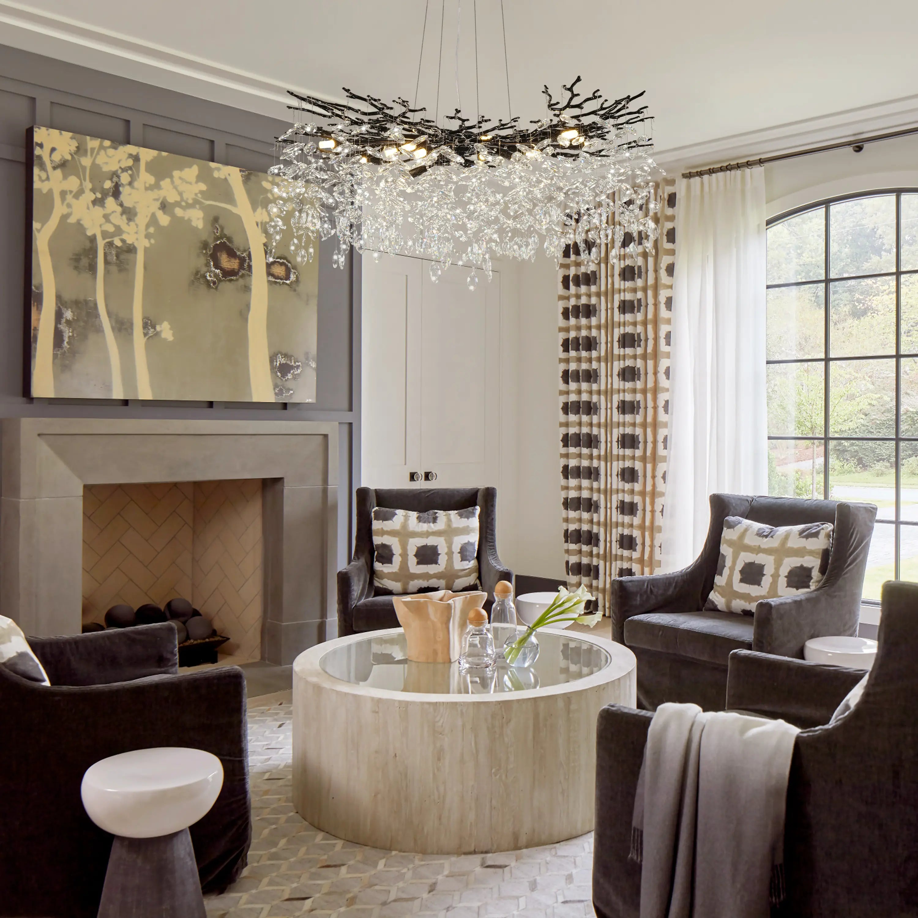 Frostleaf Crystal Cascade Branch Round Chandelier 40"