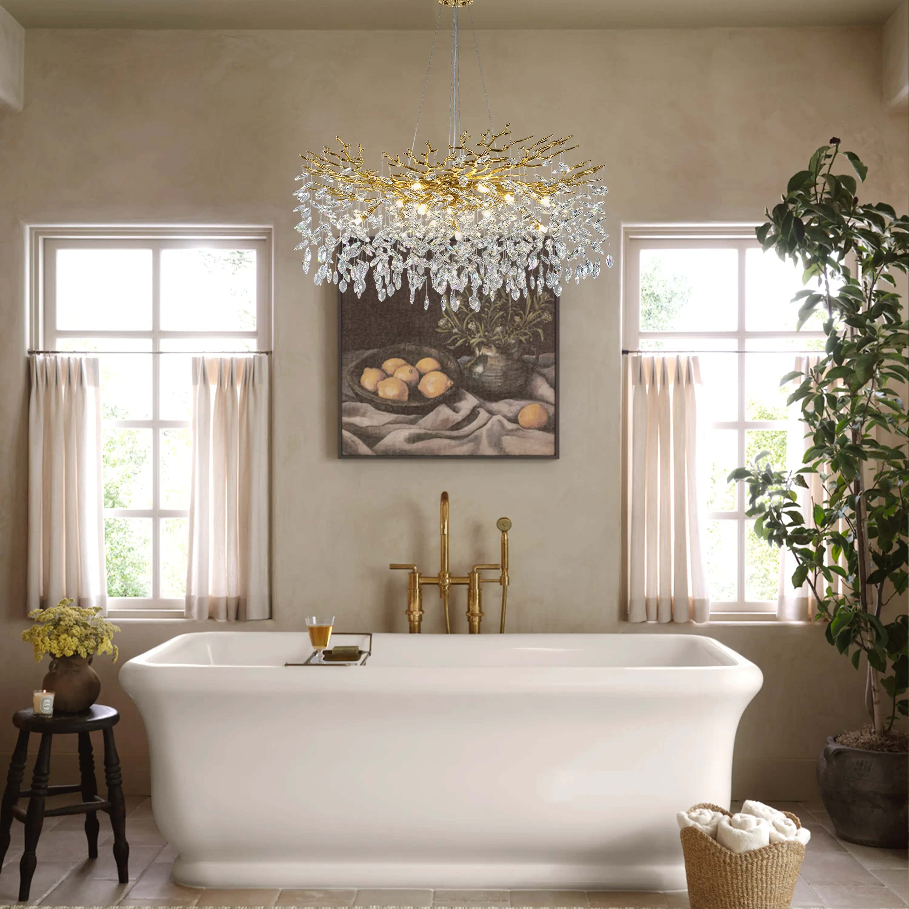 Frostleaf Crystal Cascade Branch Round Chandelier 40"D