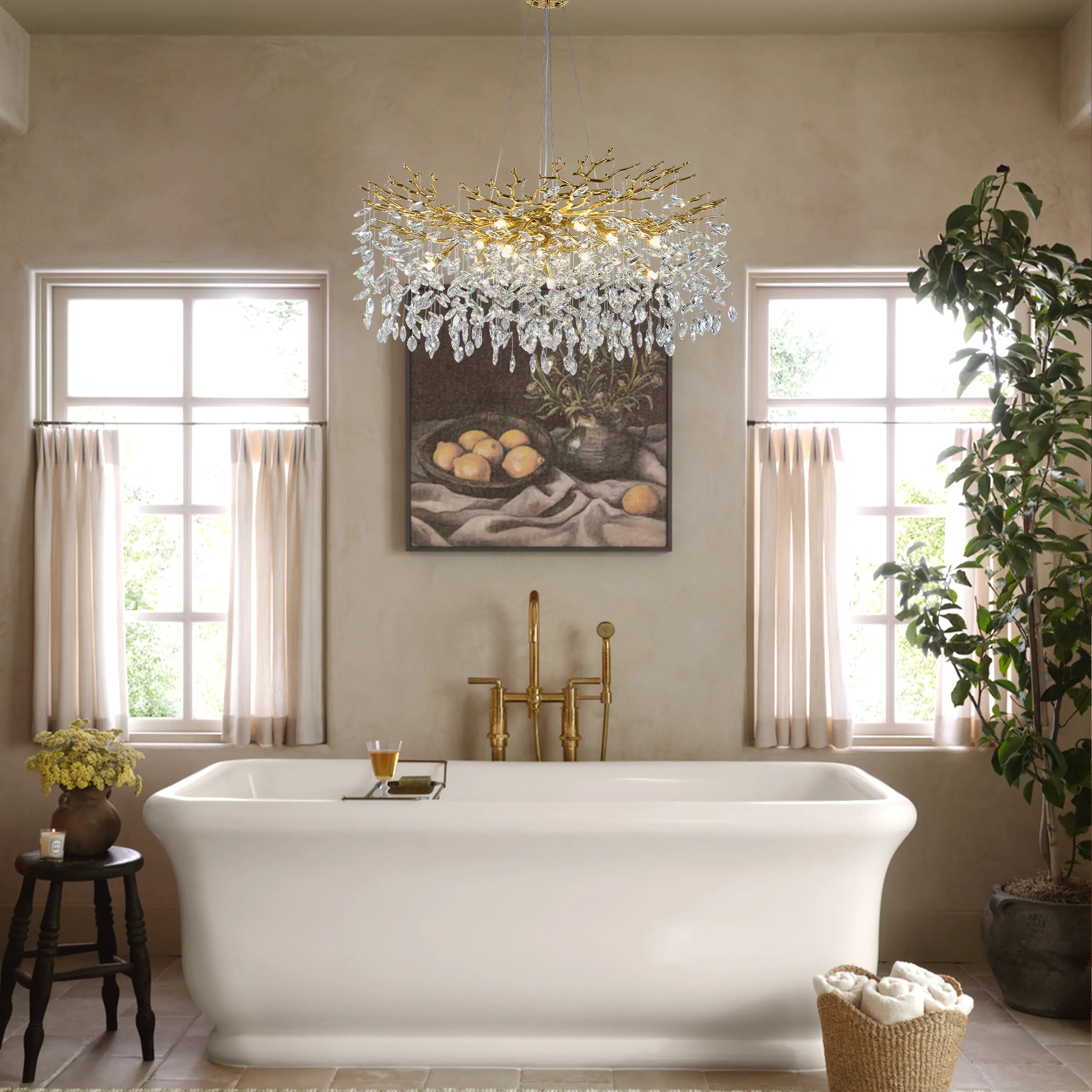 Frostleaf Crystal Cascade Branch Round Chandelier 40"