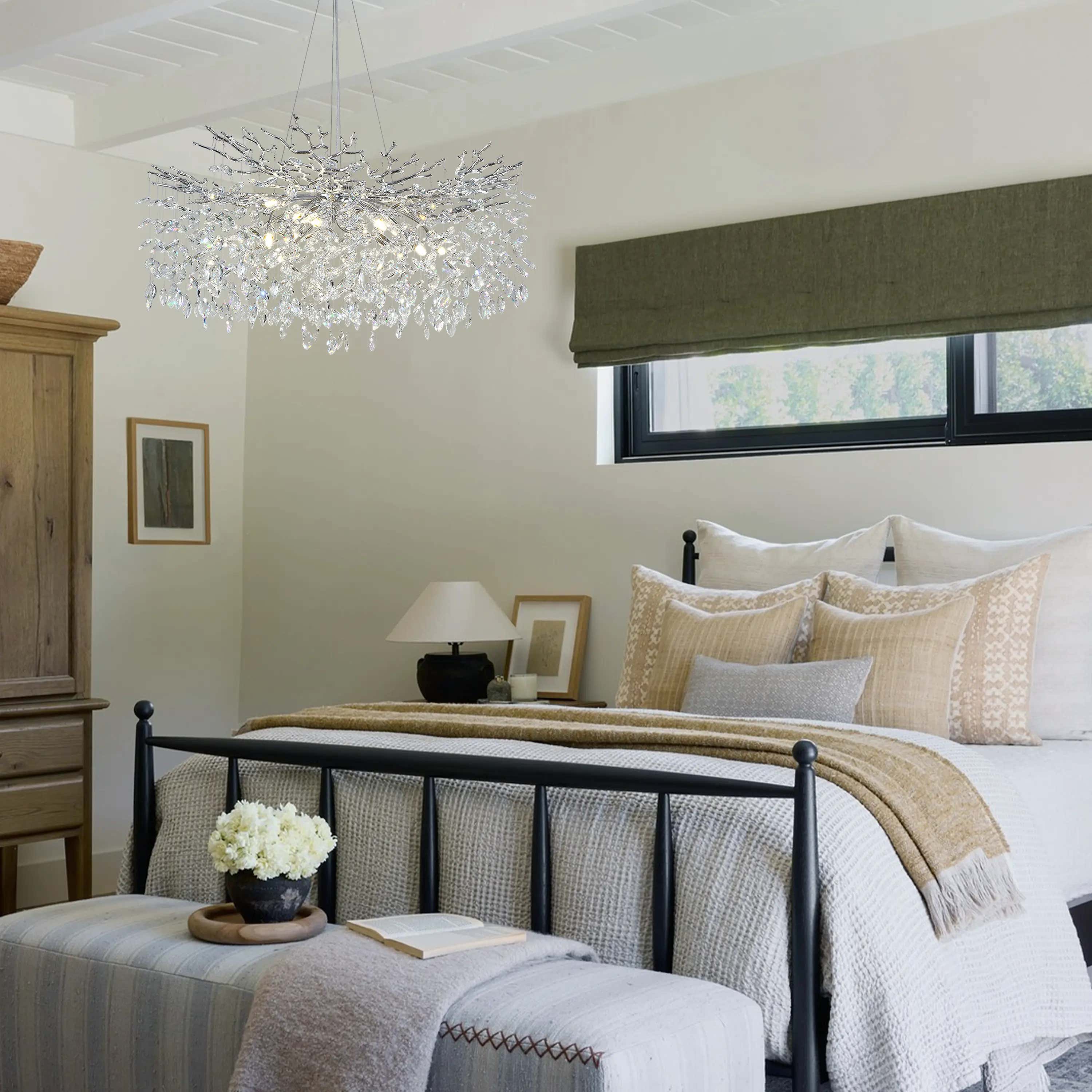 Frostleaf Crystal Cascade Branch Round Chandelier 40"D