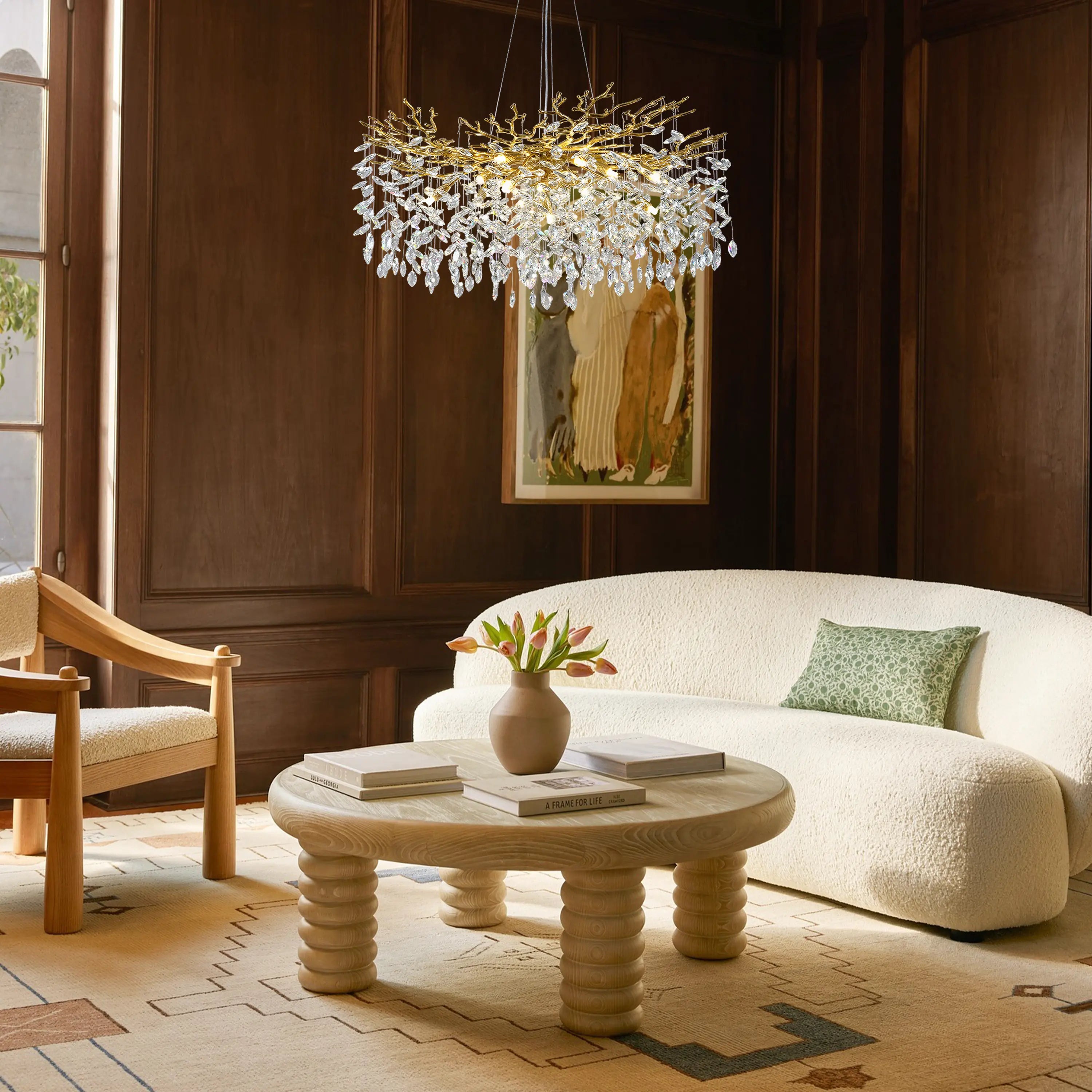 Frostleaf Crystal Cascade Branch Round Chandelier 40"