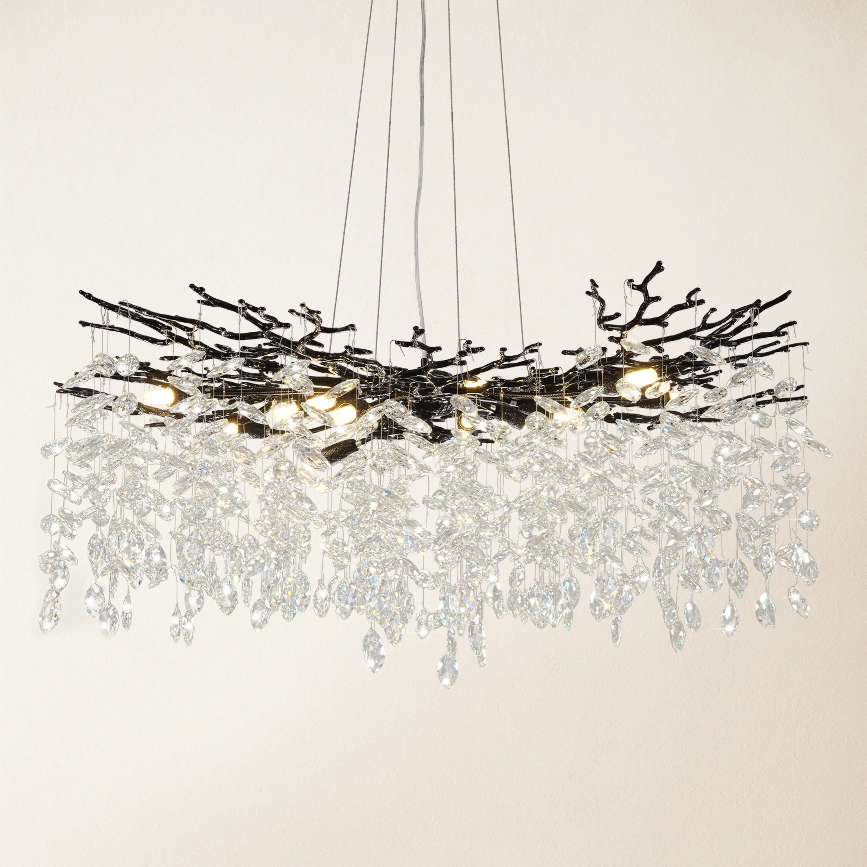 Frostleaf Crystal Cascade Branch Round Chandelier 40"