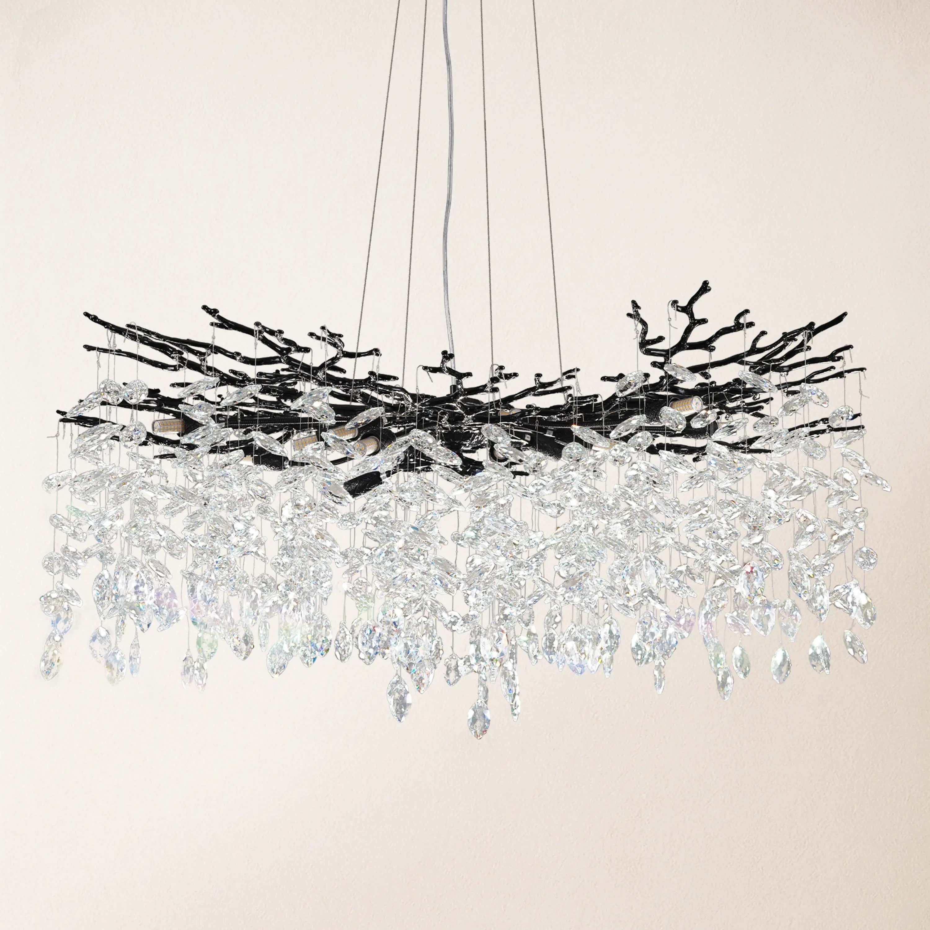 Frostleaf Crystal Cascade Branch Round Chandelier 40"D