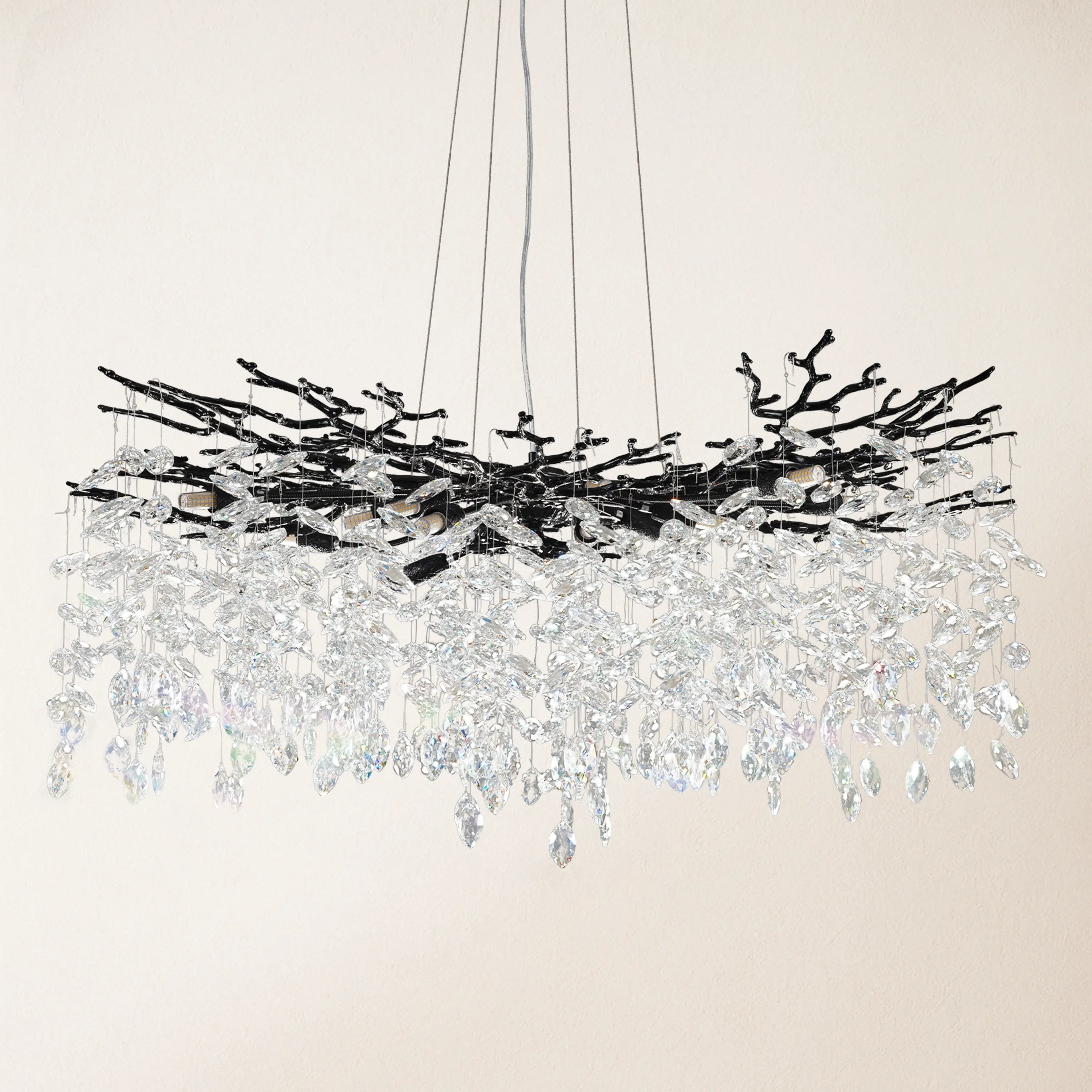 Frostleaf Crystal Cascade Branch Round Chandelier 40"