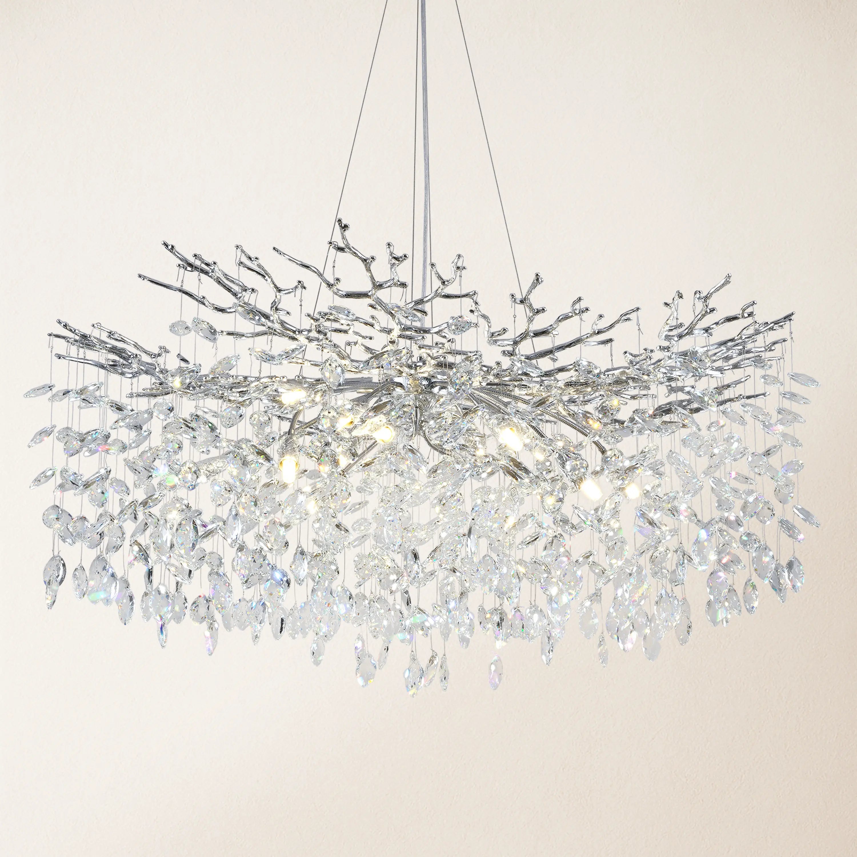 Frostleaf Crystal Cascade Branch Round Chandelier 40"