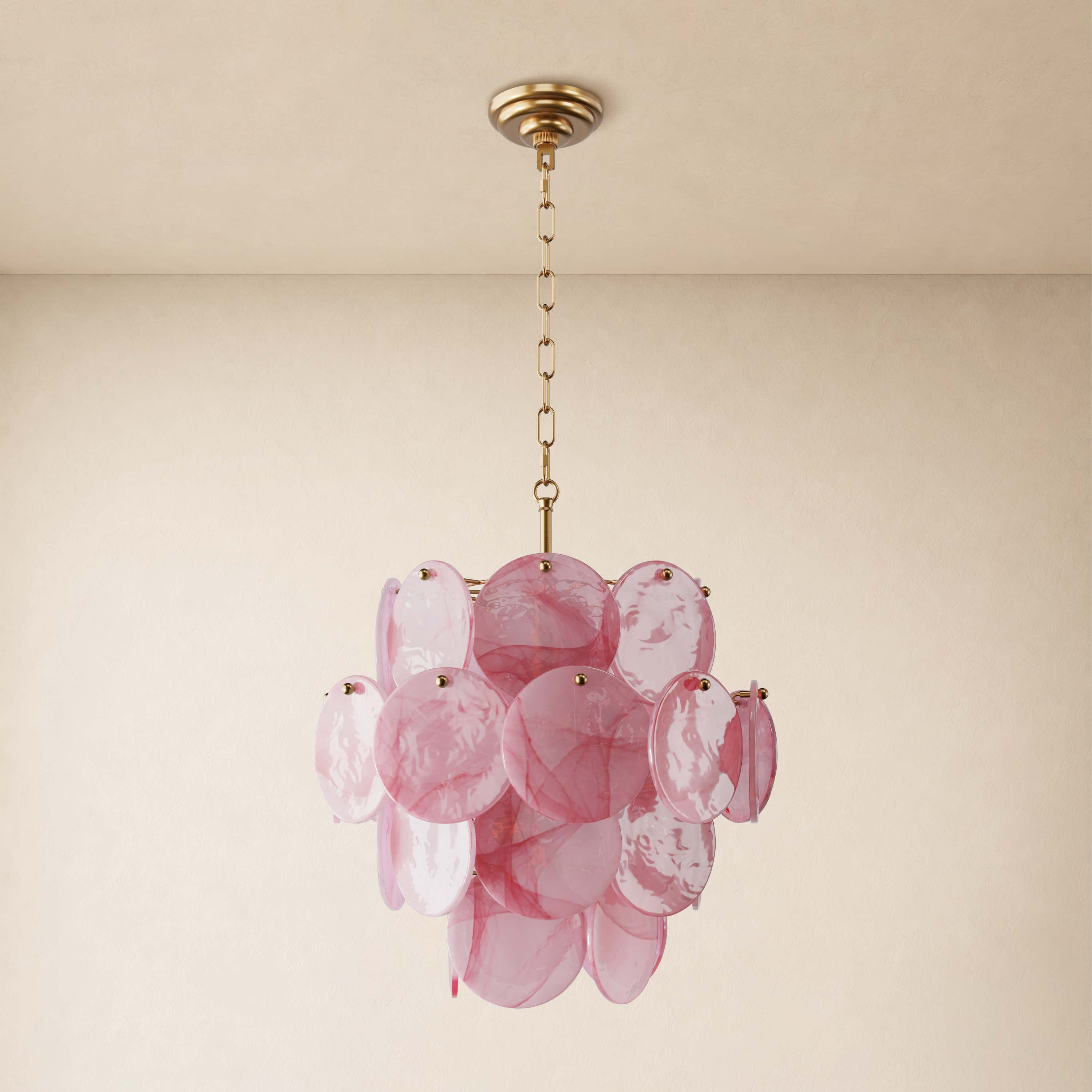 Auralis Pink Glass Disc Tiered Chandelier 18"D–30"D