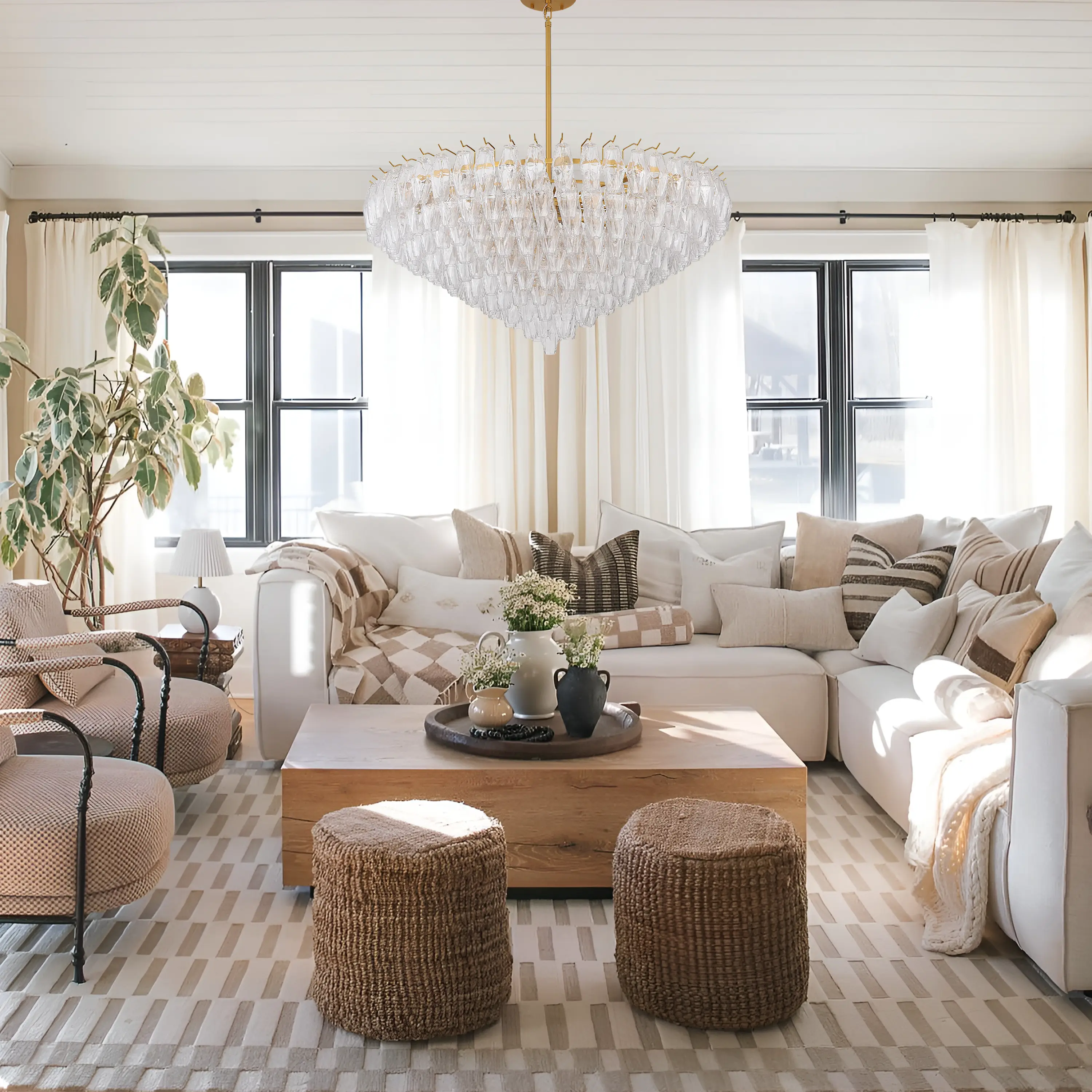 Celestial Drop Round Crystal Glass Chandelier 48"D#Glass-Color_Clear