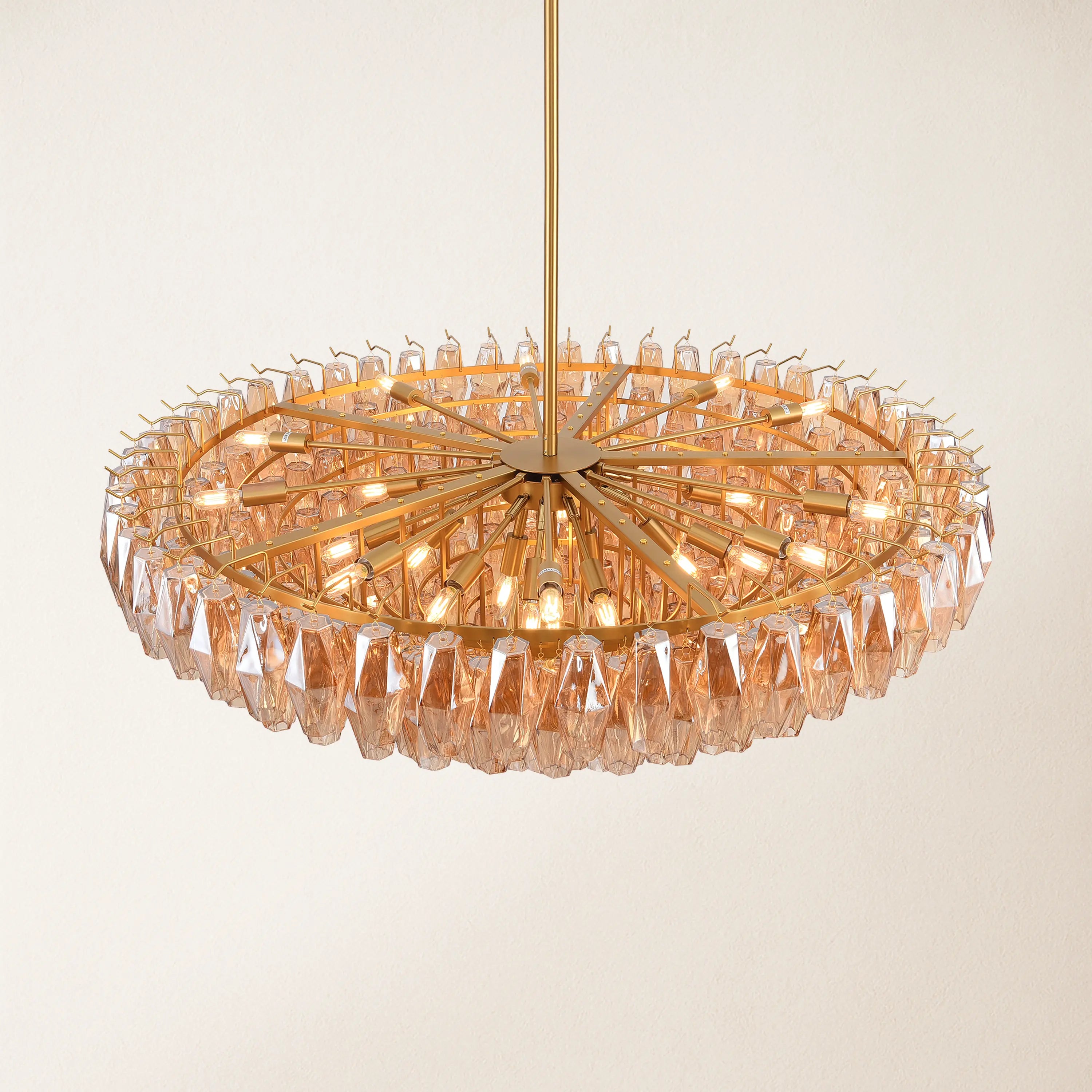 Celestial Drop Round Crystal Glass Chandelier 48"D