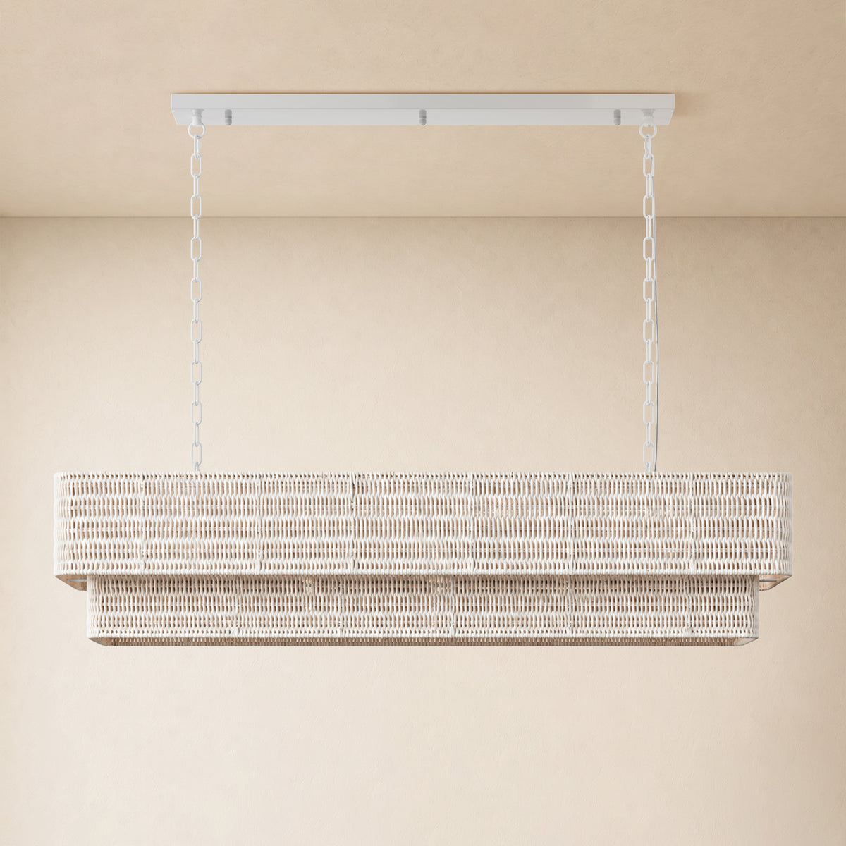 Cavana Rattan Double Tier Rectangular Chandelier 48"W