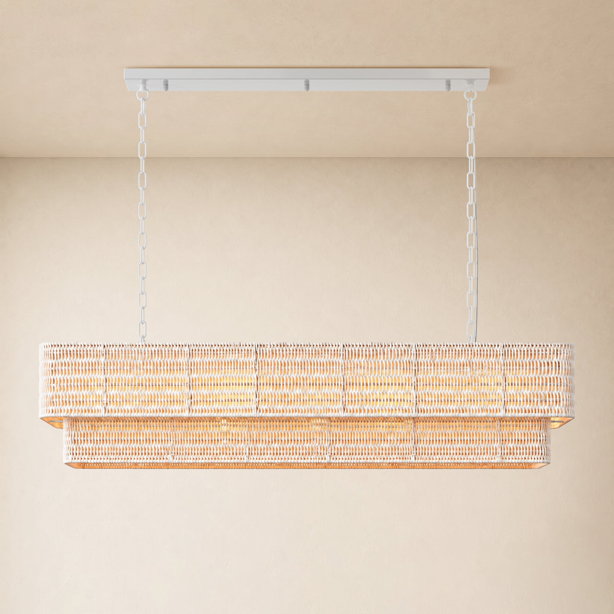 Cavana Rattan Double Tier Rectangular Chandelier 48"W